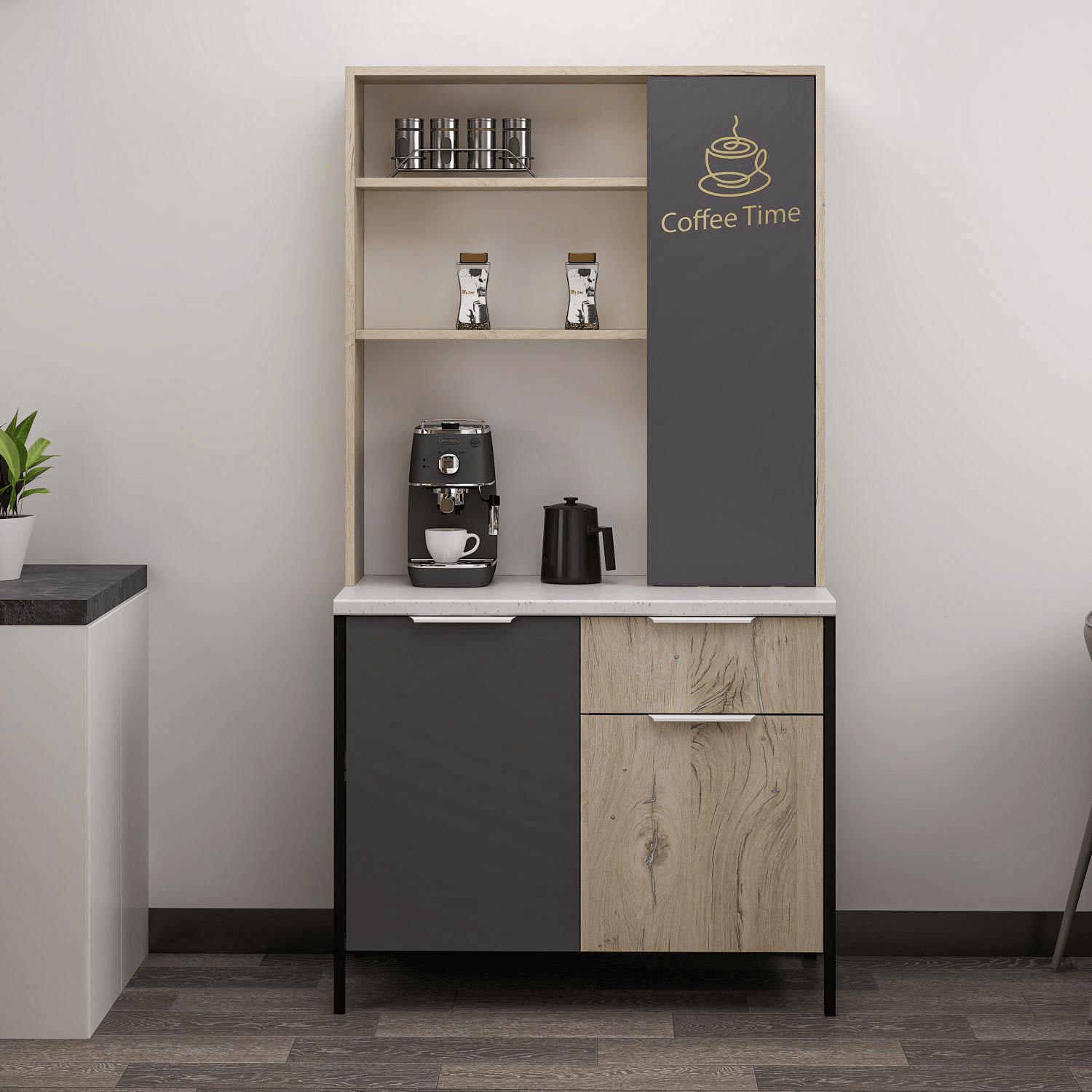 ANDY Coffee Station Cabinet |  Compact Kitchen Unit with Shelves