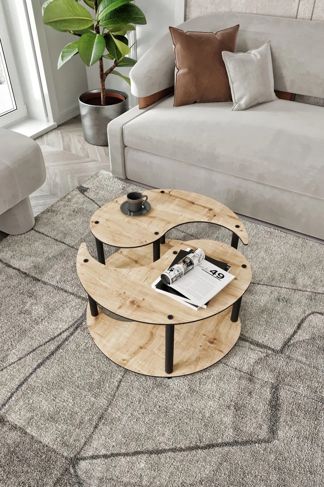 2-Piece Round Coffee Table Set | Modular Yin Yang Style Tables