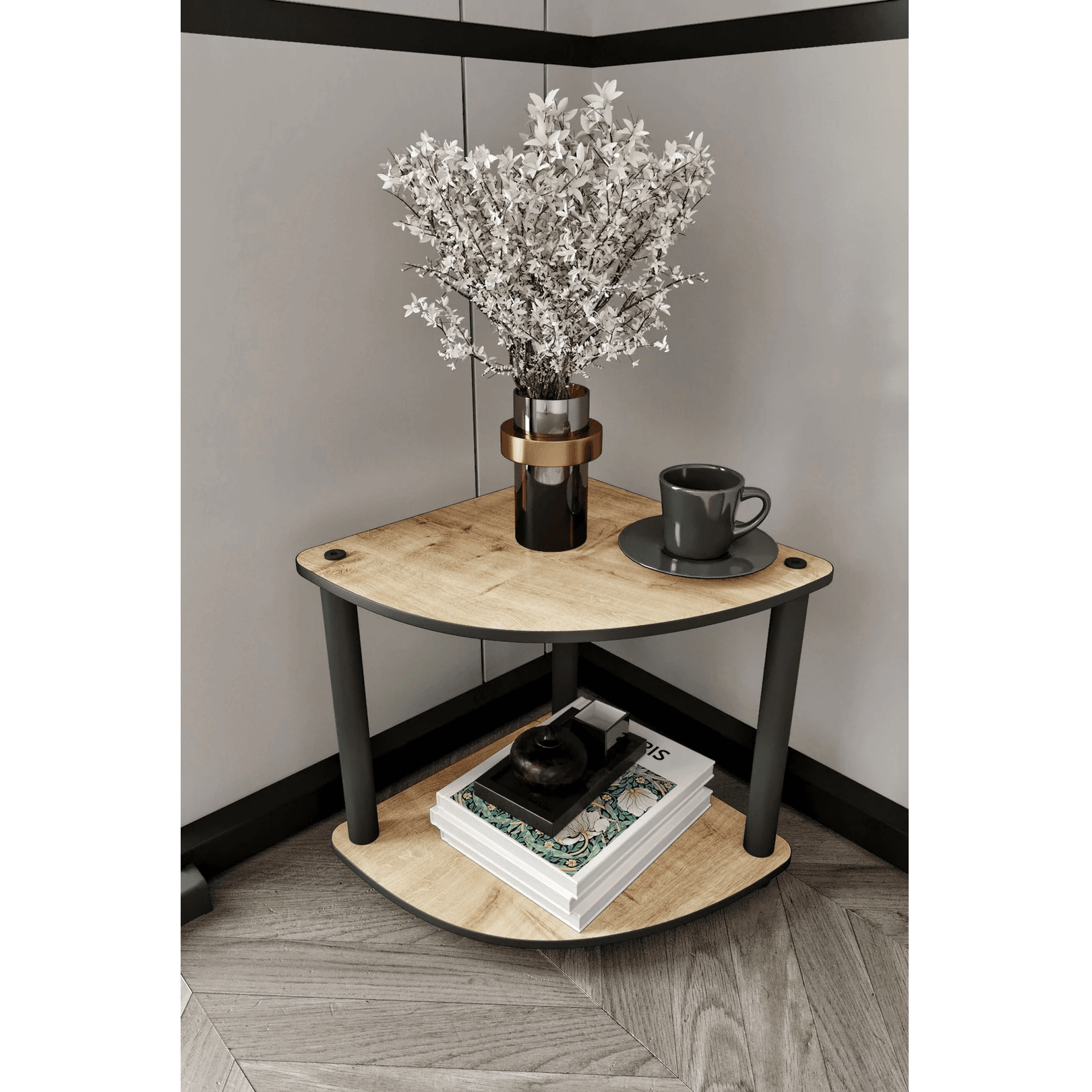 2-Tier Modern Corner Wooden Bookcase | Multi-Purpose Storage Shelf