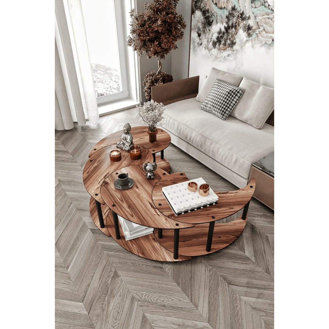 4-Piece Round Coffee Table Set | Modular Yin Yang Inspired Design