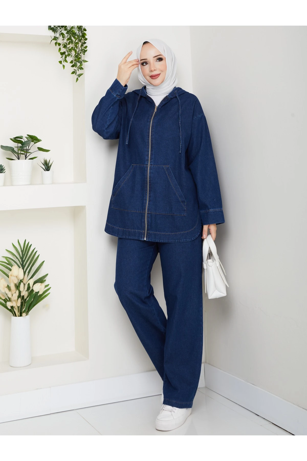 Kadın Pantolonlu İkili Salaş Kot Takım