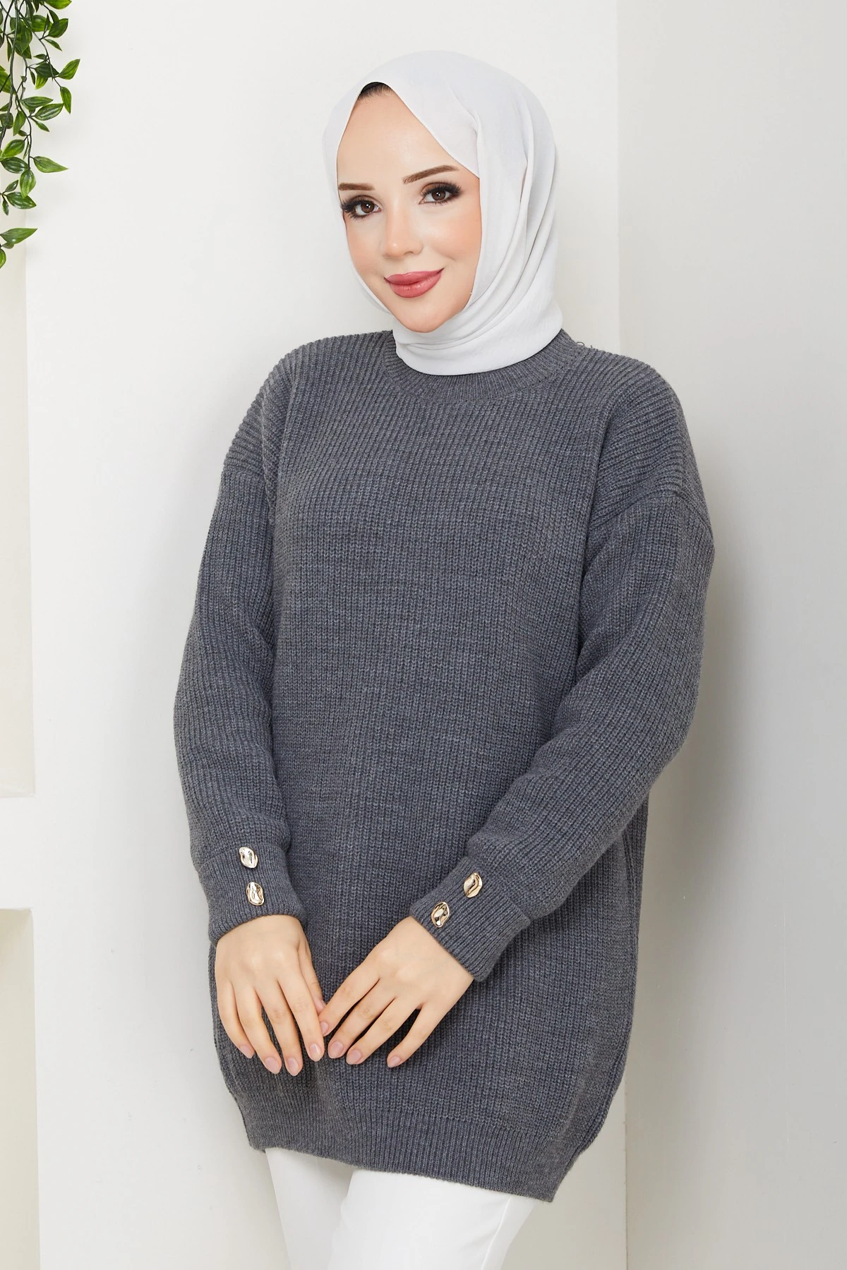 Kadın Kolu Taşlı Tunik - Antrasi̇t