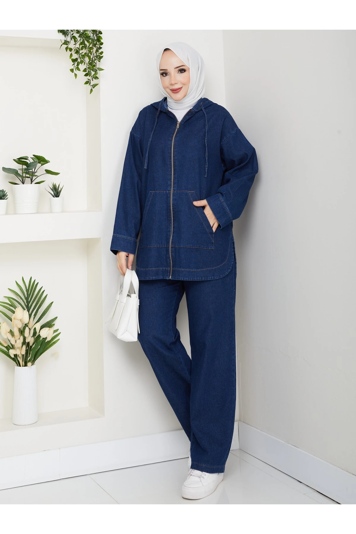 Kadın Pantolonlu İkili Salaş Kot Takım