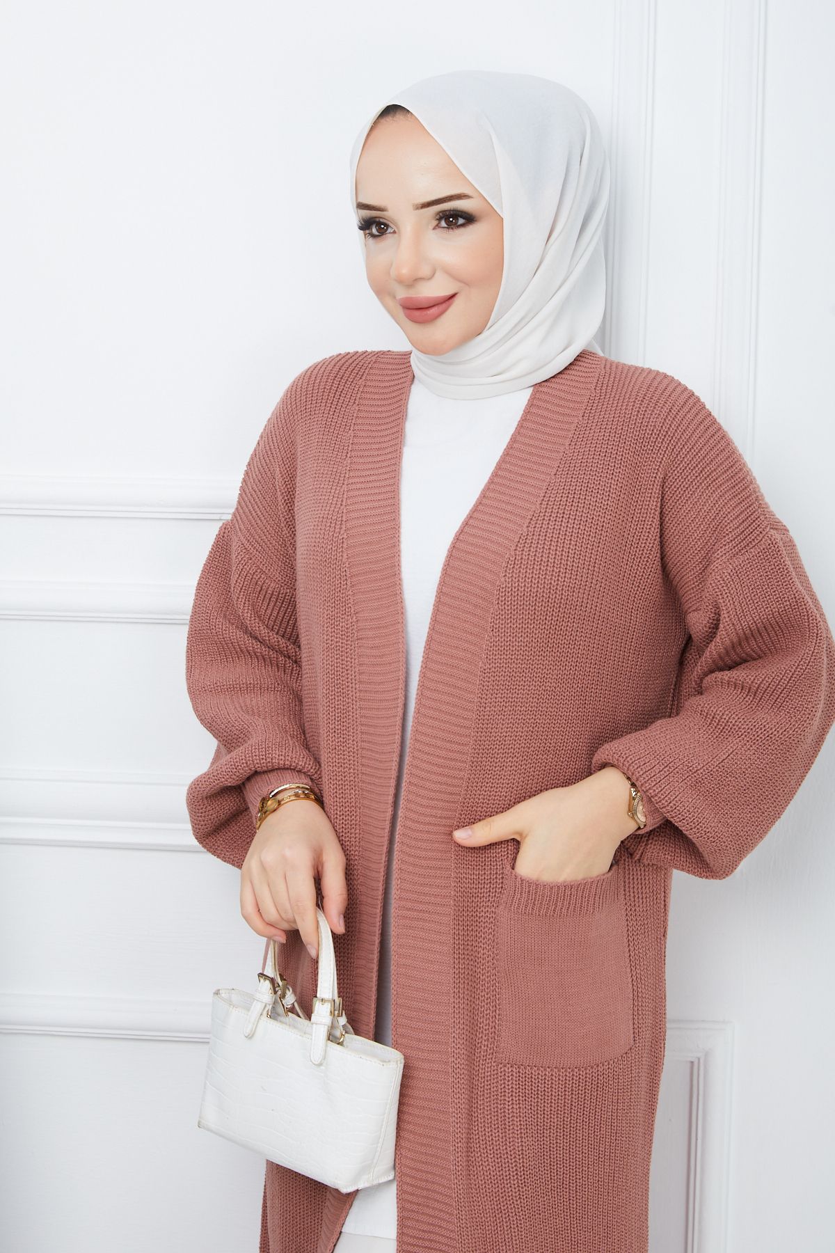 Kadın Cepli Salaş Triko Hırka