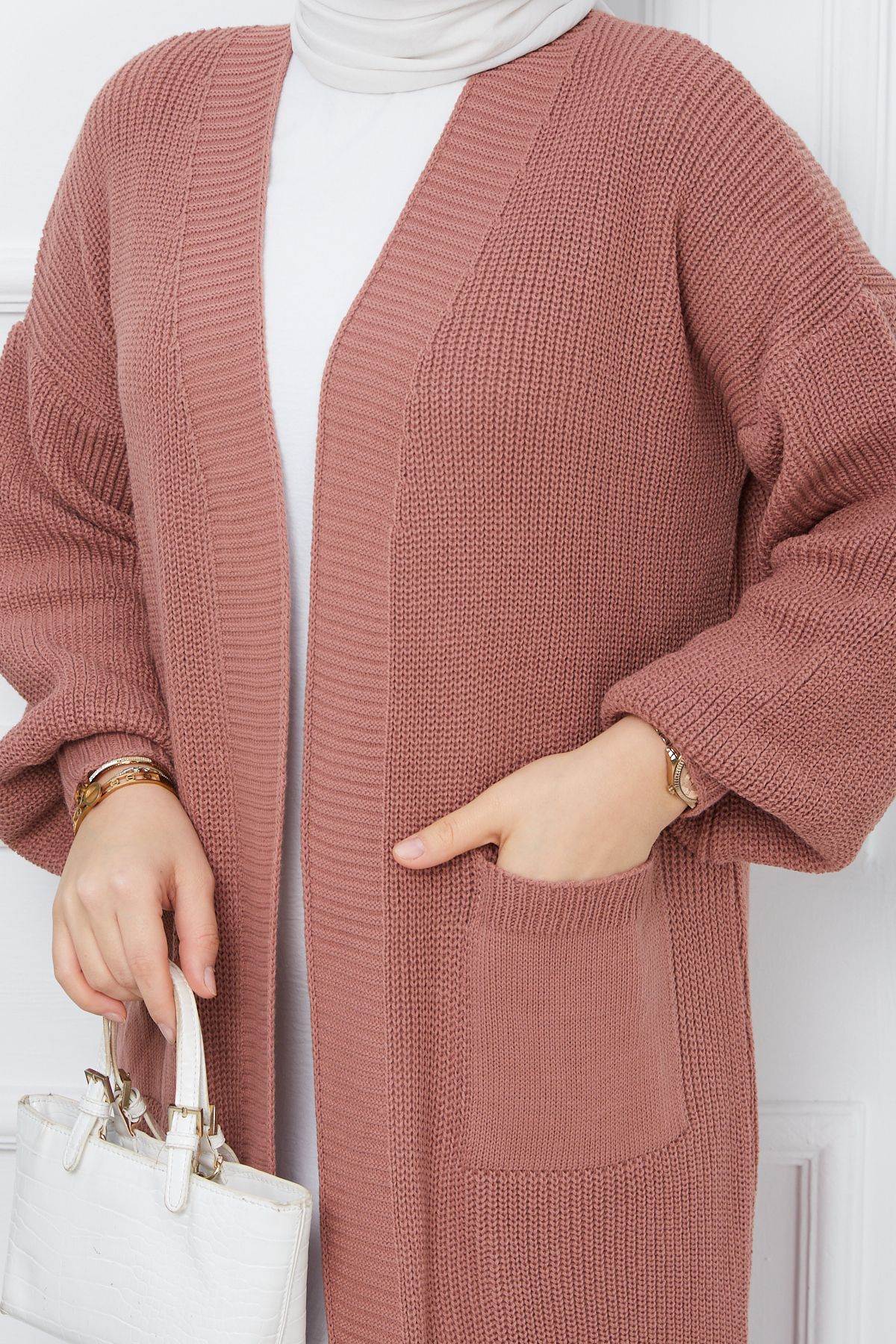 Kadın Cepli Salaş Triko Hırka