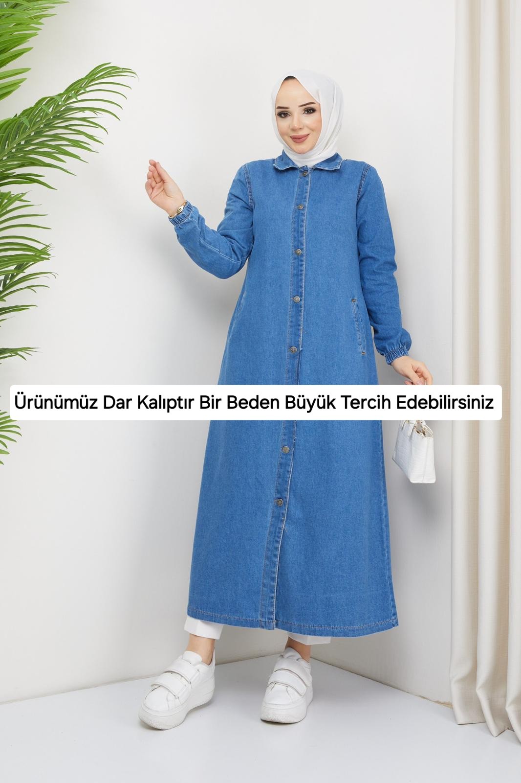 Kadın Denim Düğme Kapamalı Tesettür Kot Kap