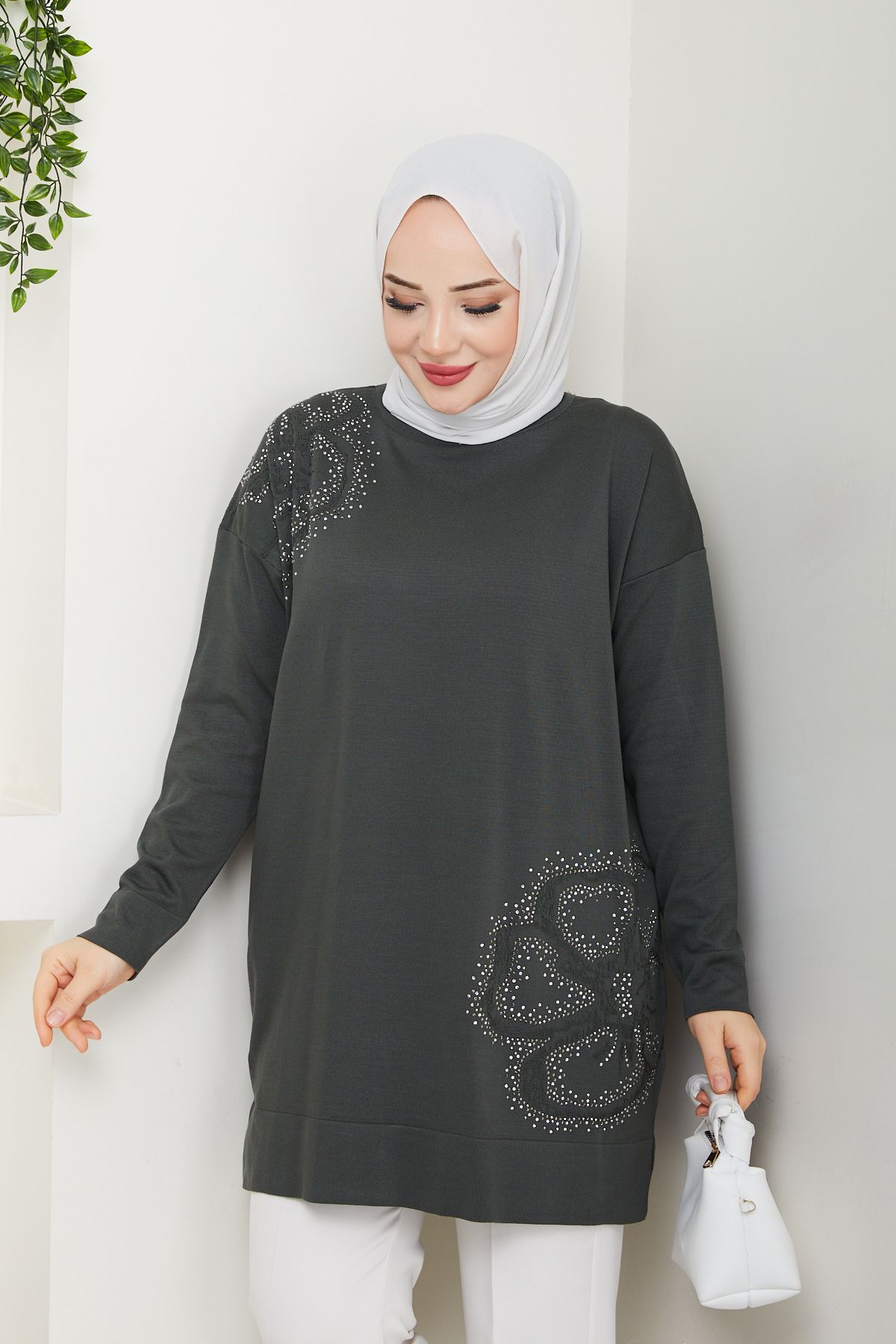 Kadın Papatya Desenli Merserize Triko Tunik
