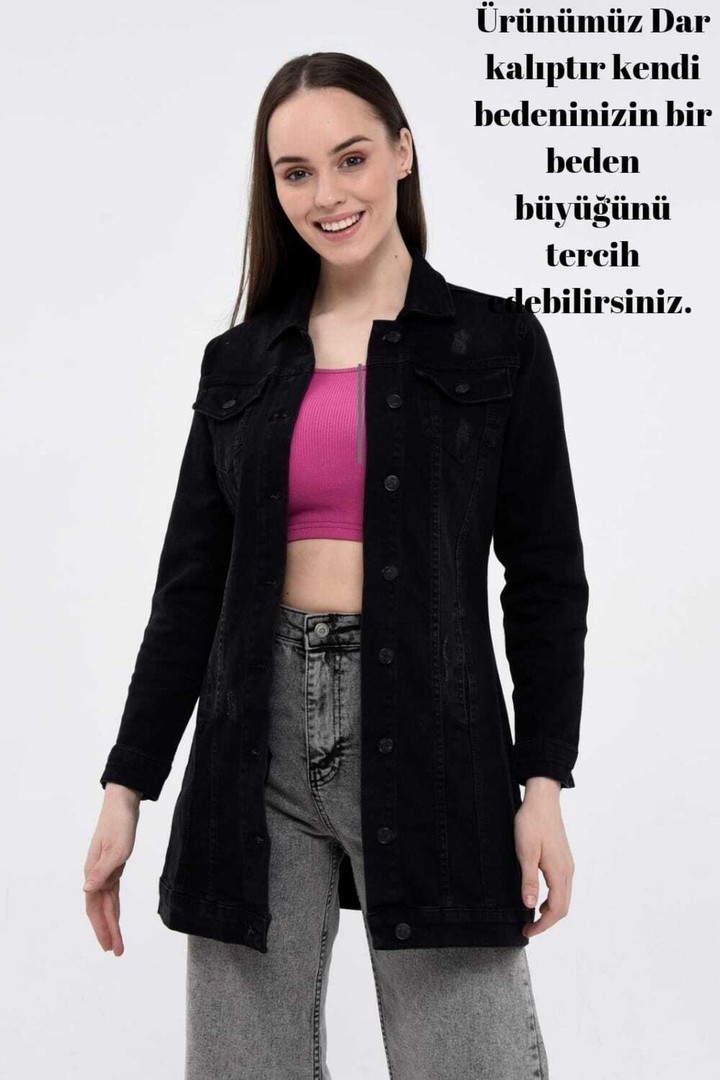 Kadın Jean Mavi Denim Kot Ceket