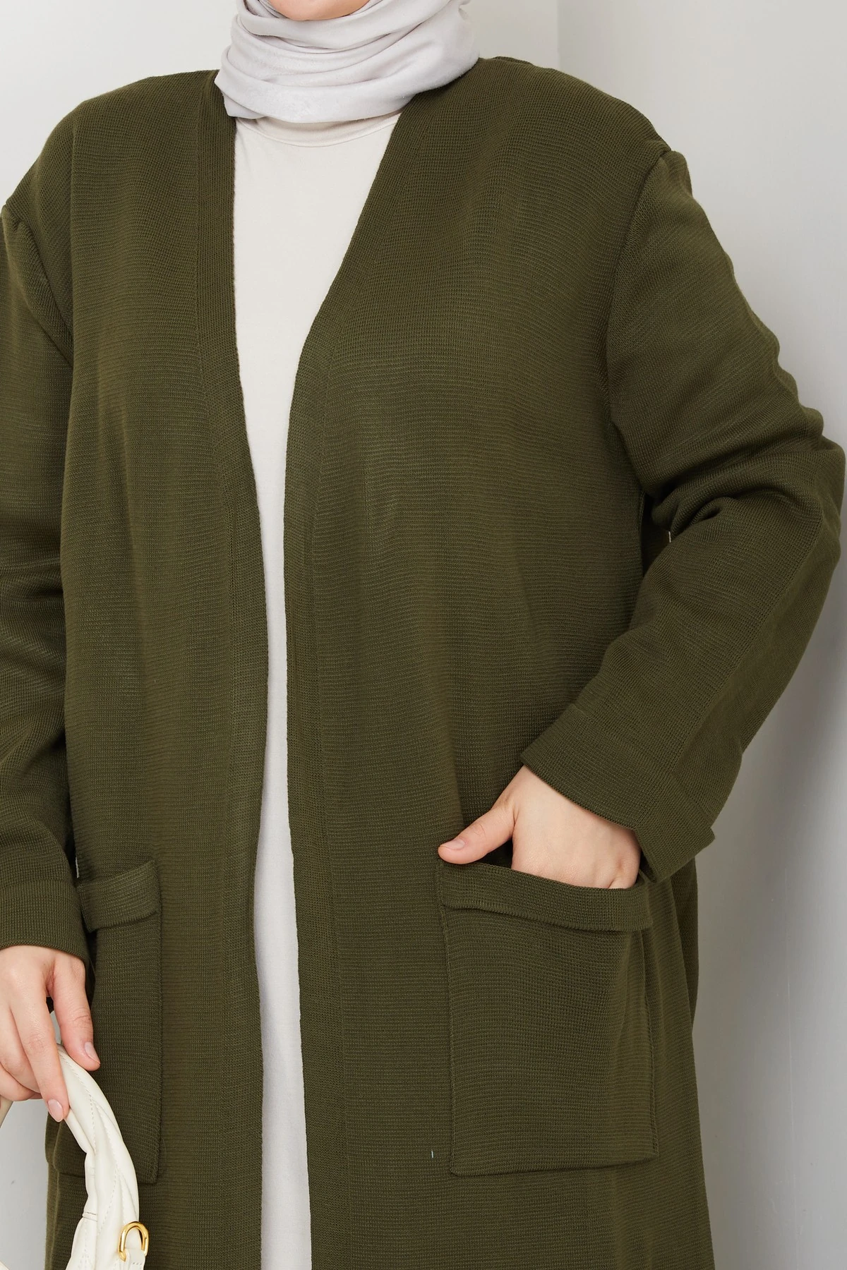 Kadın Çelik Örgü Cepli Uzun Triko Hırka