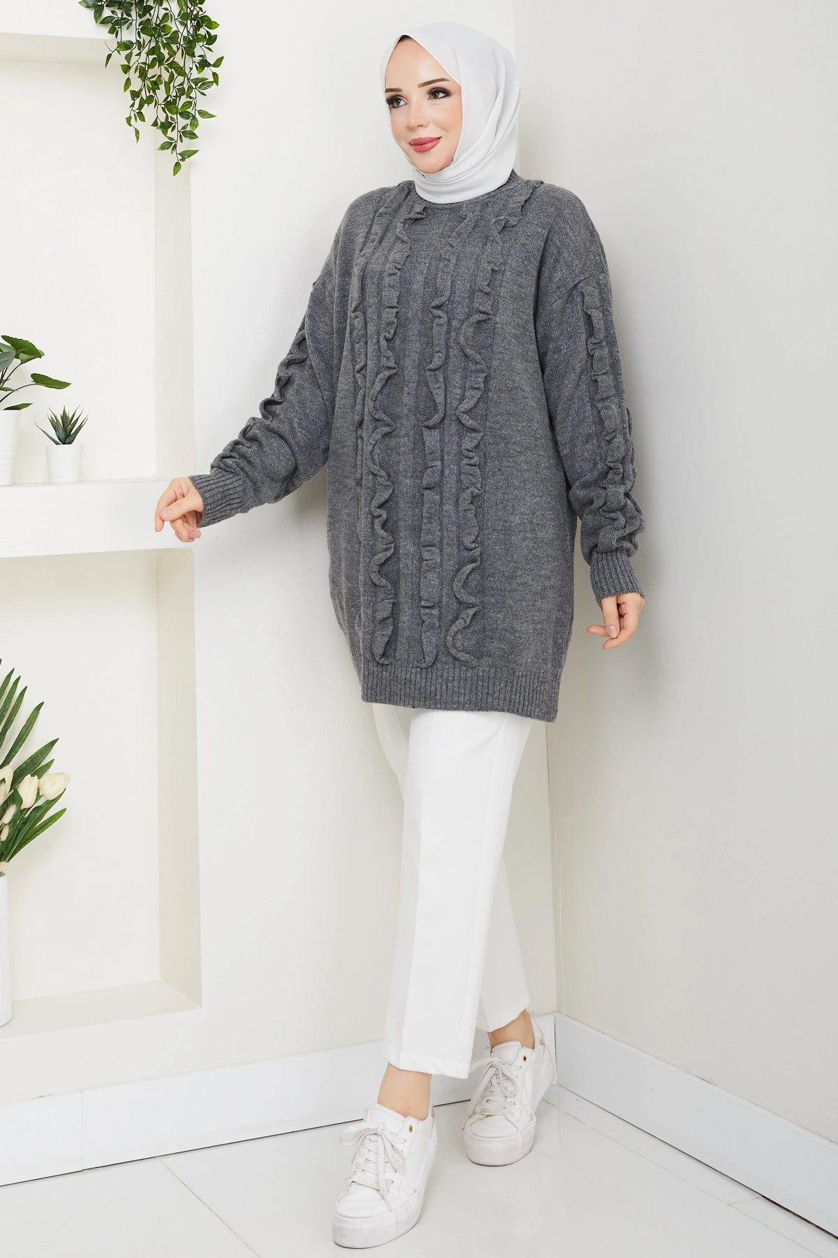 Kadın Fırfır Detaylı Kazak