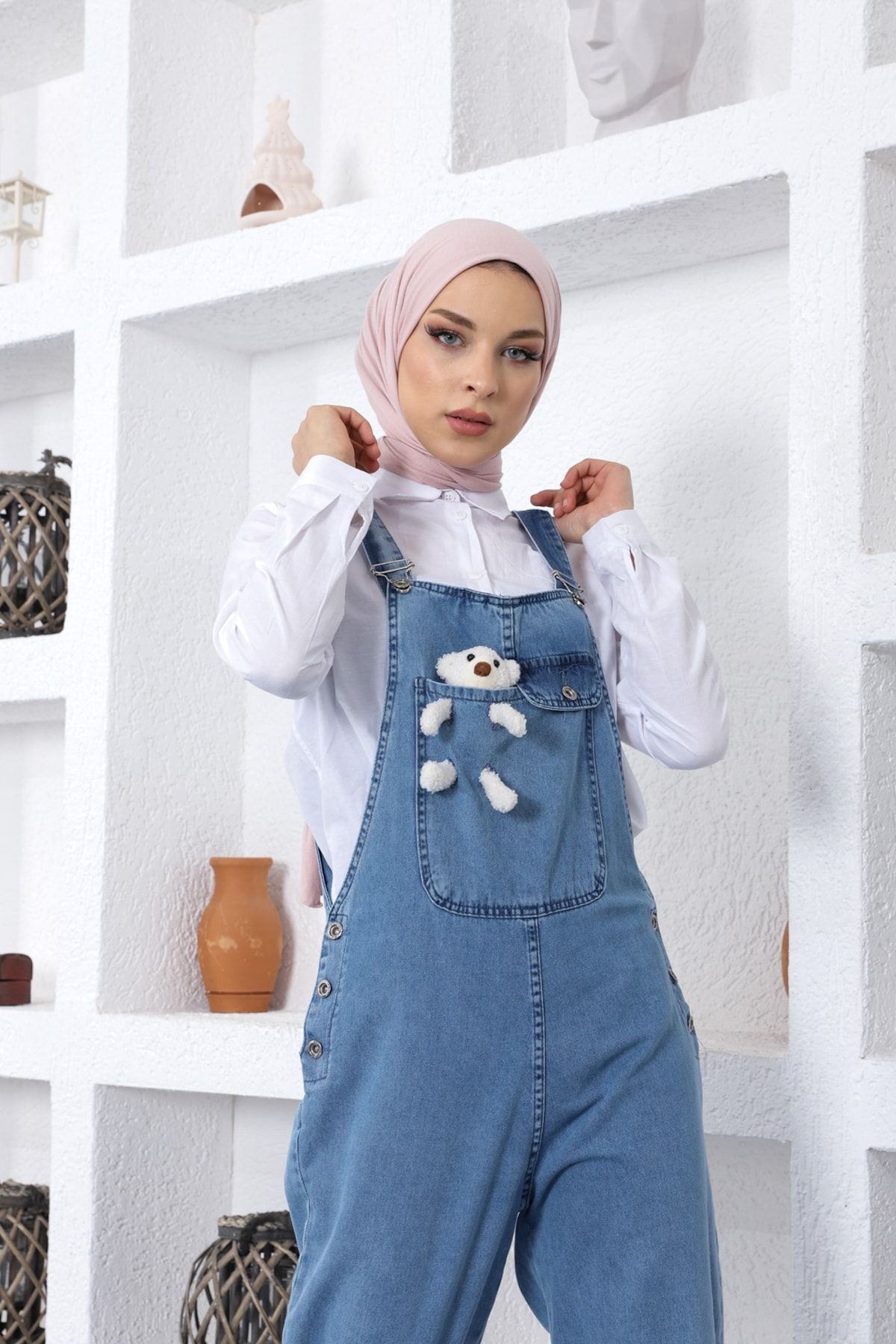 Kadın Mavi Denim Bahçıvan Kot Tulum