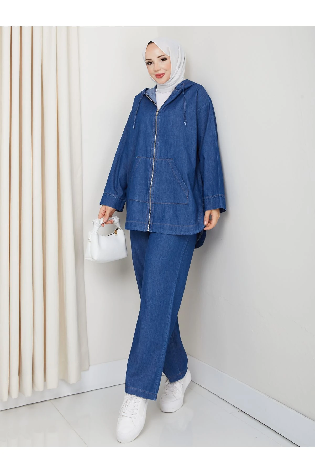 Kadın Cepli Pantolonlu ikili Salaş Kot Takım