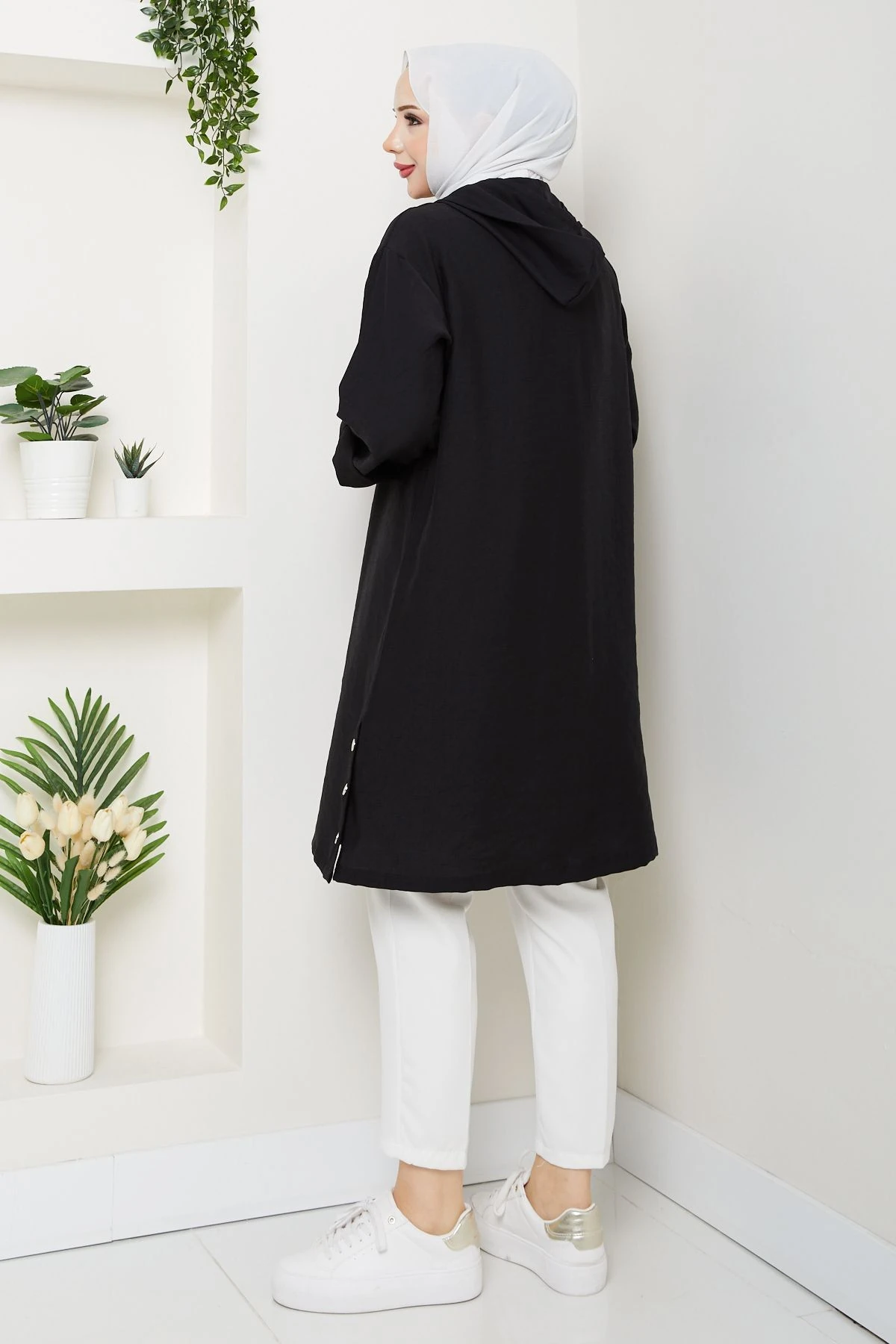 Kadın Üst Cepli Kapüşonlu Giy Çık Kap
