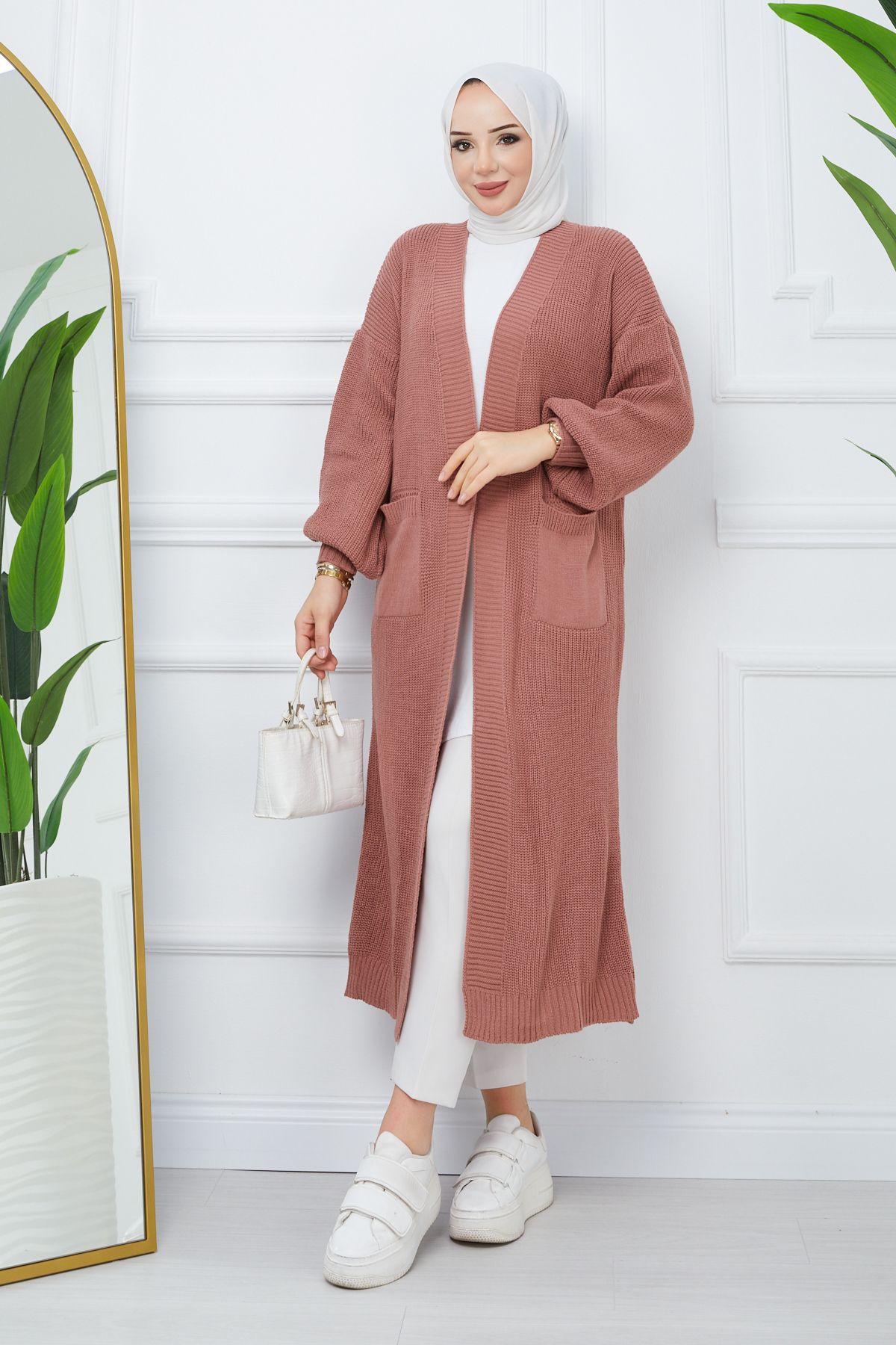 Kadın Cepli Salaş Triko Hırka