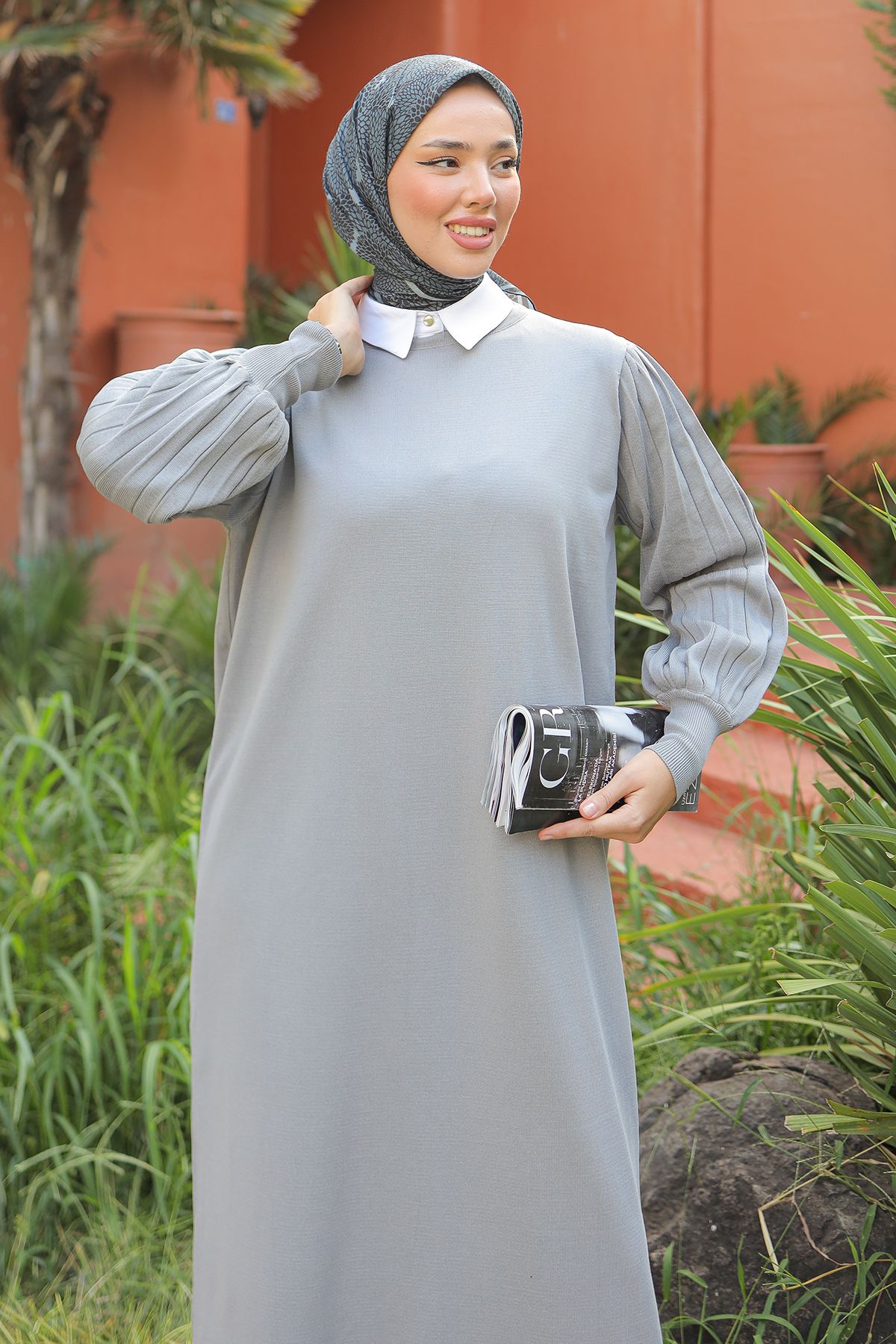 Kadın Balon Kol Soğuk İplik Merserize Triko Elbise