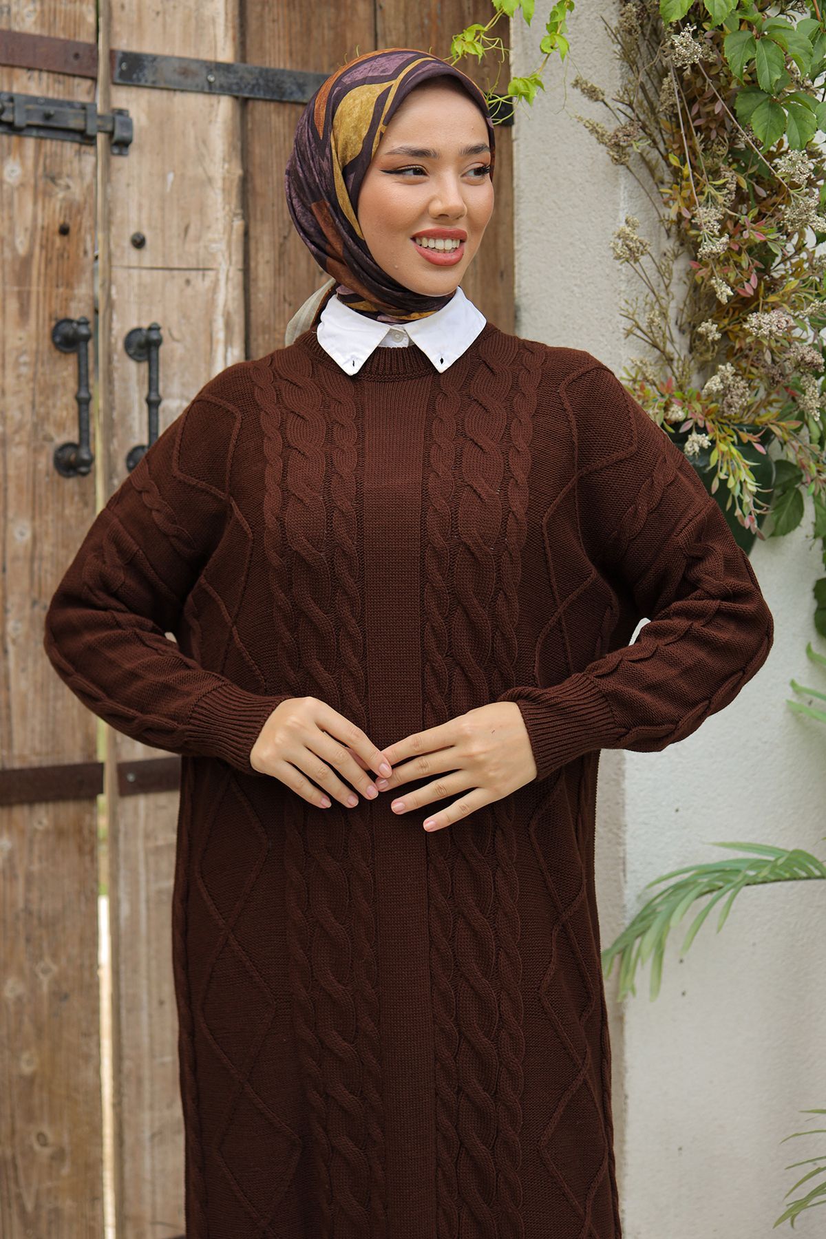 Kadın Zincir Örgülü Triko Elbise