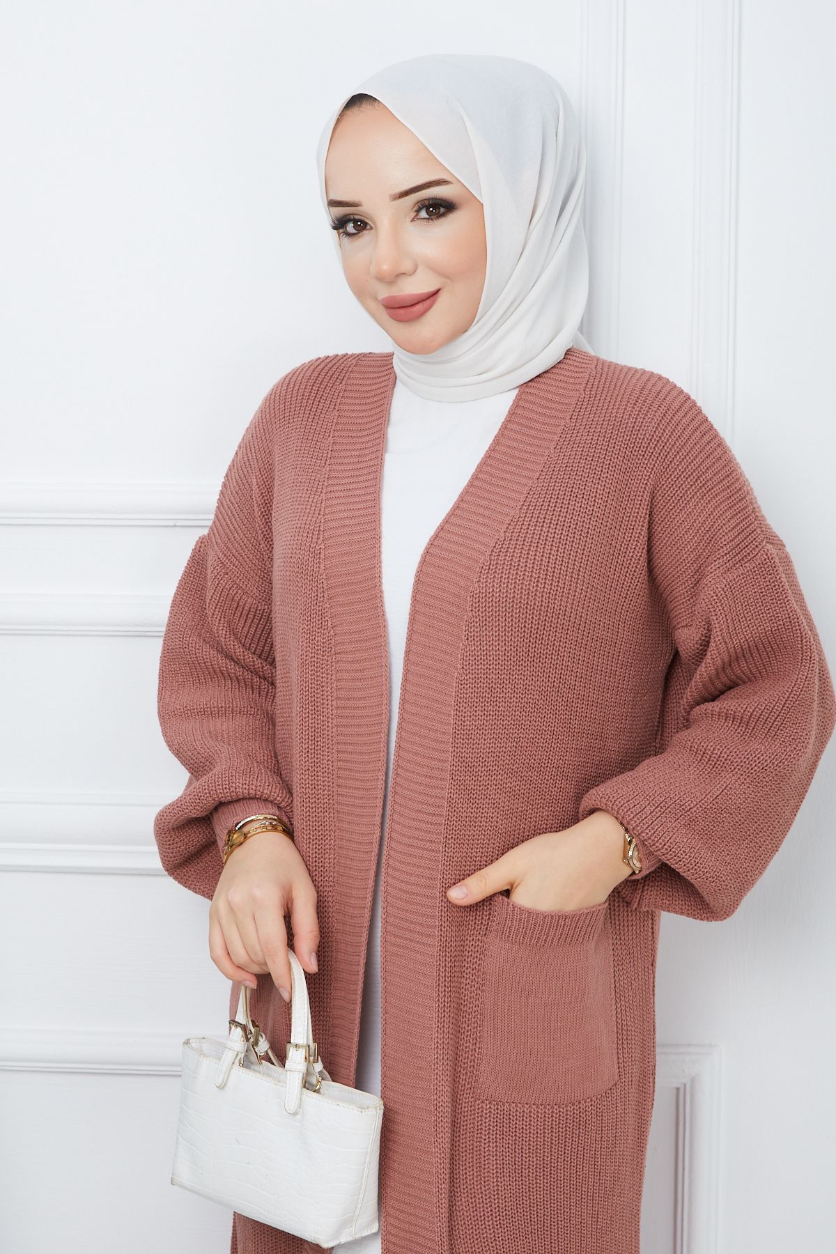 Kadın Cepli Salaş Triko Hırka