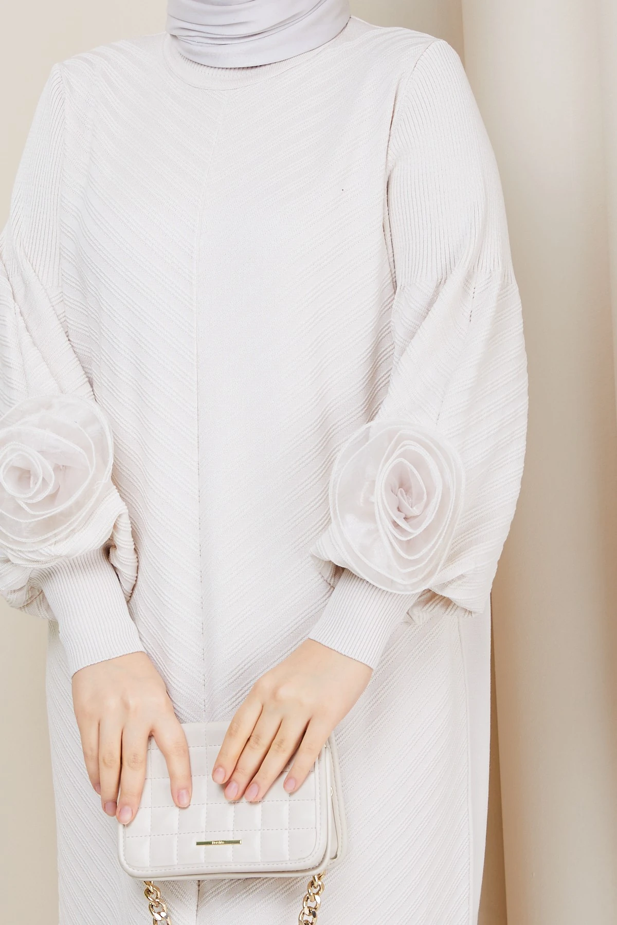 Kadın Kolu Gül Detaylı Merserize Triko Elbise