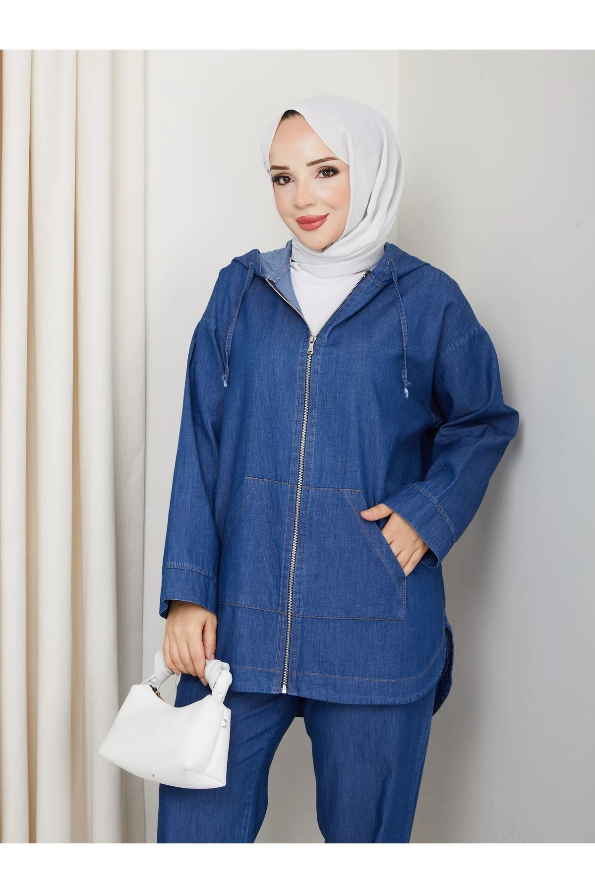 Kadın Cepli Pantolonlu ikili Salaş Kot Takım