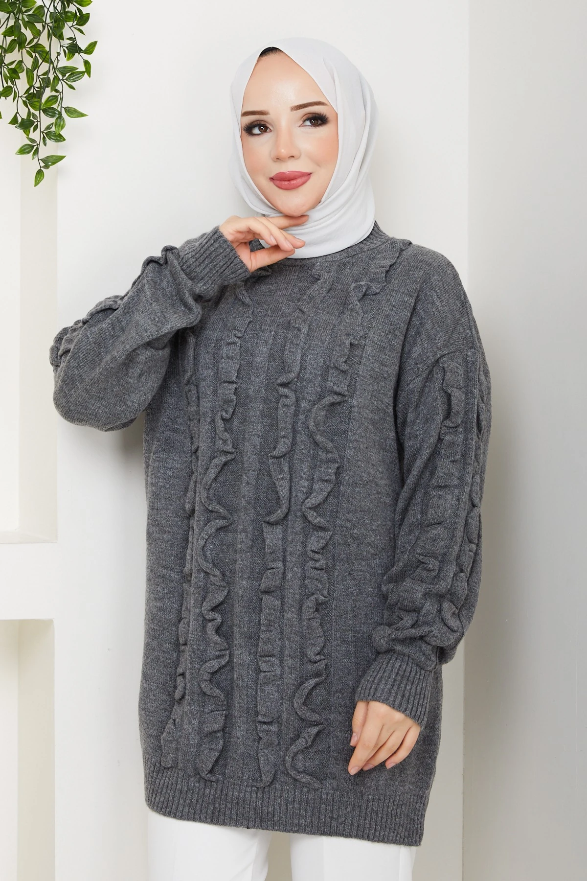 Kadın Fırfır Detaylı Kazak