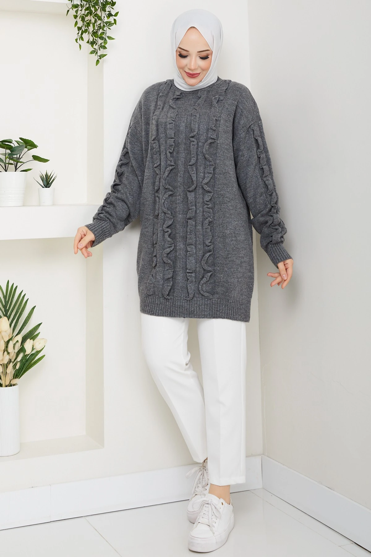 Kadın Fırfır Detaylı Kazak