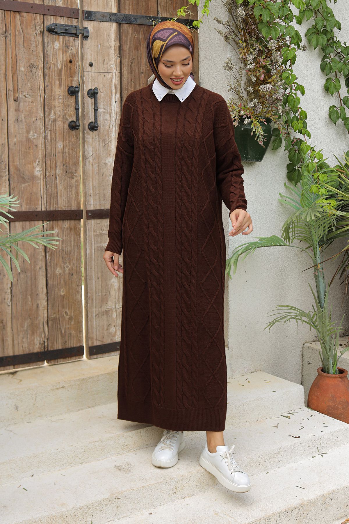 Kadın Zincir Örgülü Triko Elbise