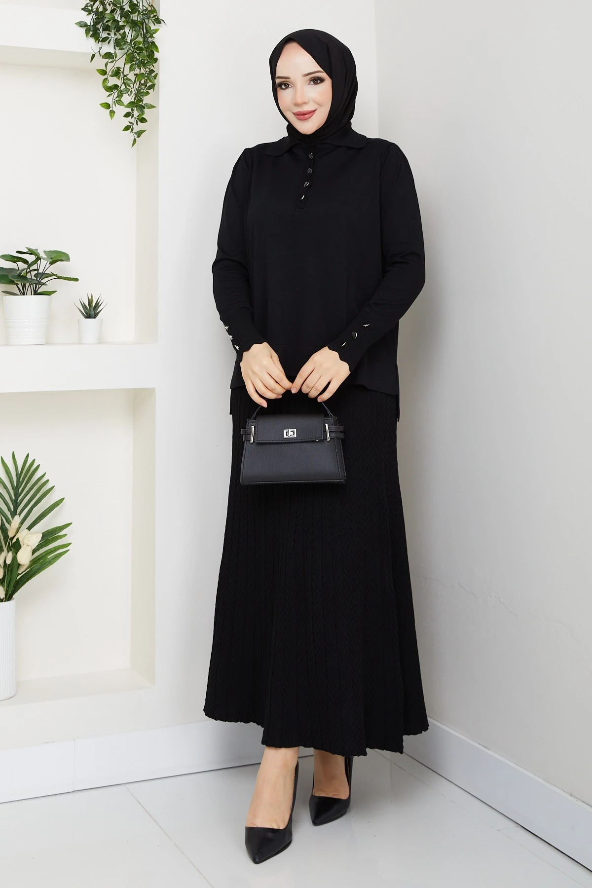 Kadın Eteği Mandal Örgülü Merserize İkili Triko Takım