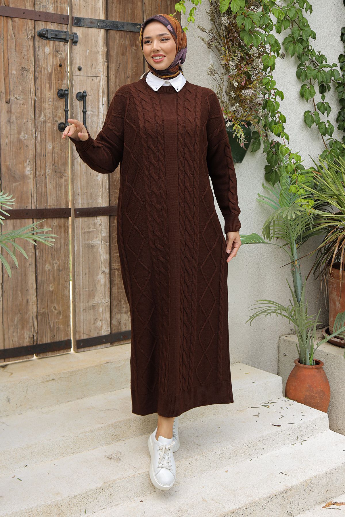 Kadın Zincir Örgülü Triko Elbise