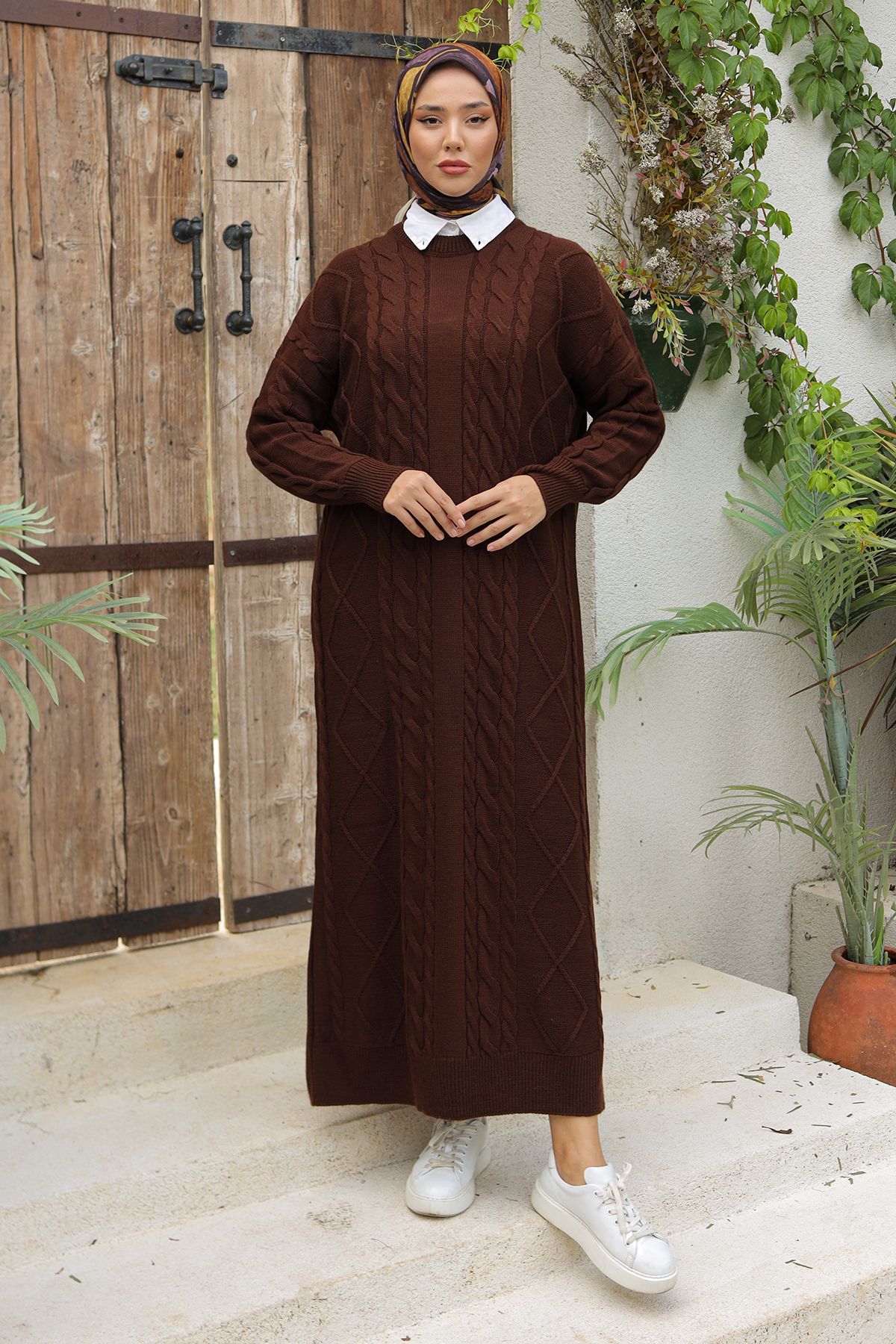 Kadın Zincir Örgülü Triko Elbise