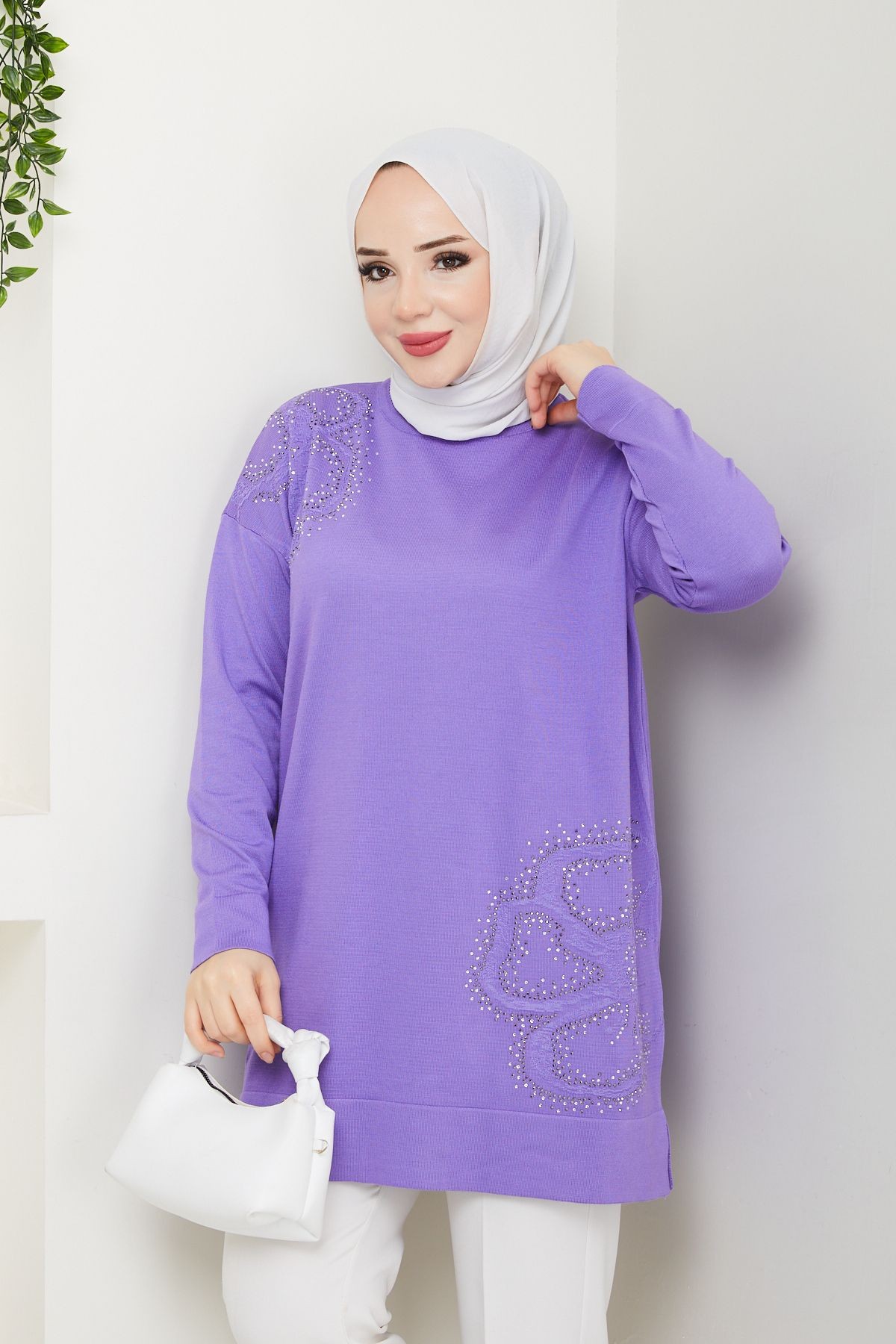 Kadın Papatya Desenli Merserize Triko Tunik