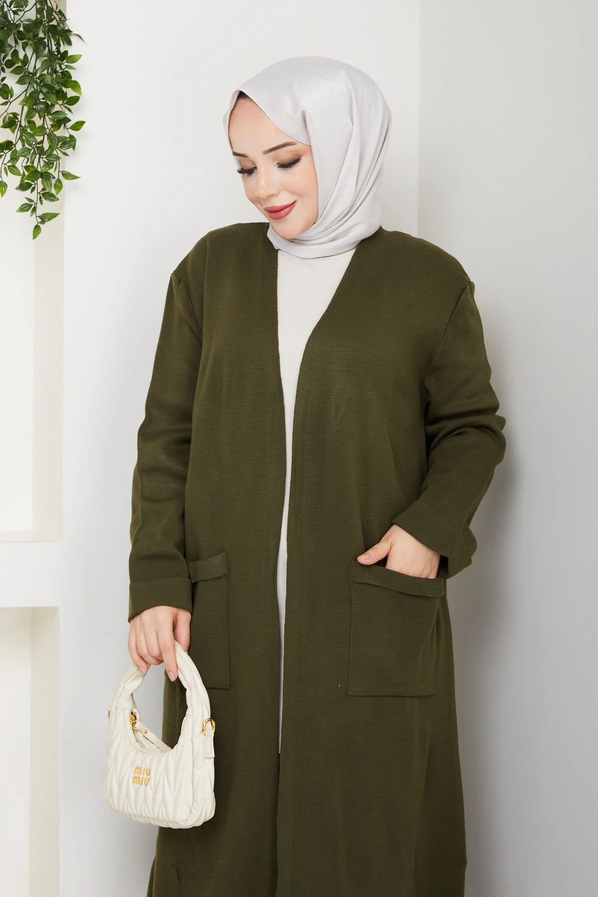 Kadın Çelik Örgü Cepli Uzun Triko Hırka