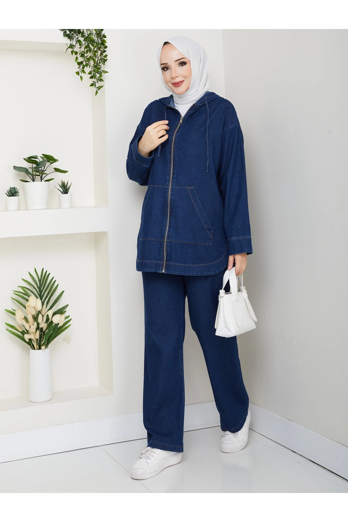 Kadın Pantolonlu İkili Salaş Kot Takım