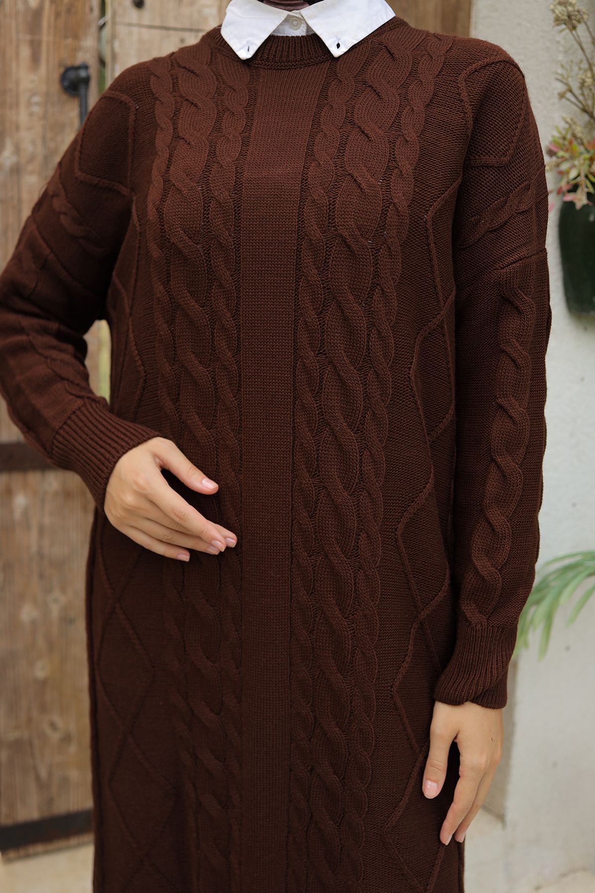 Kadın Zincir Örgülü Triko Elbise