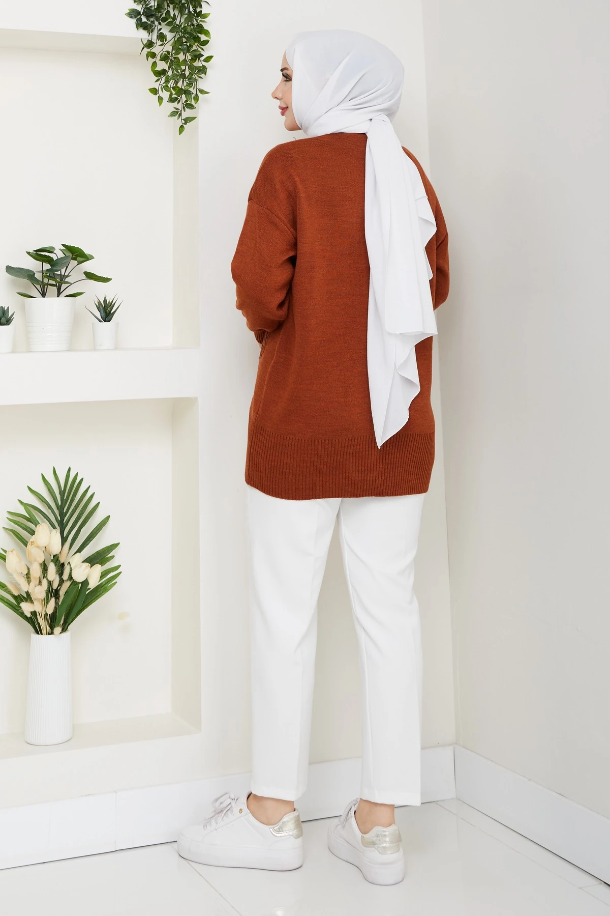 Kadın Papatya Desenli Triko Hırka