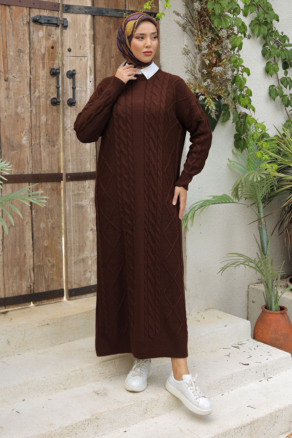 Kadın Zincir Örgülü Triko Elbise