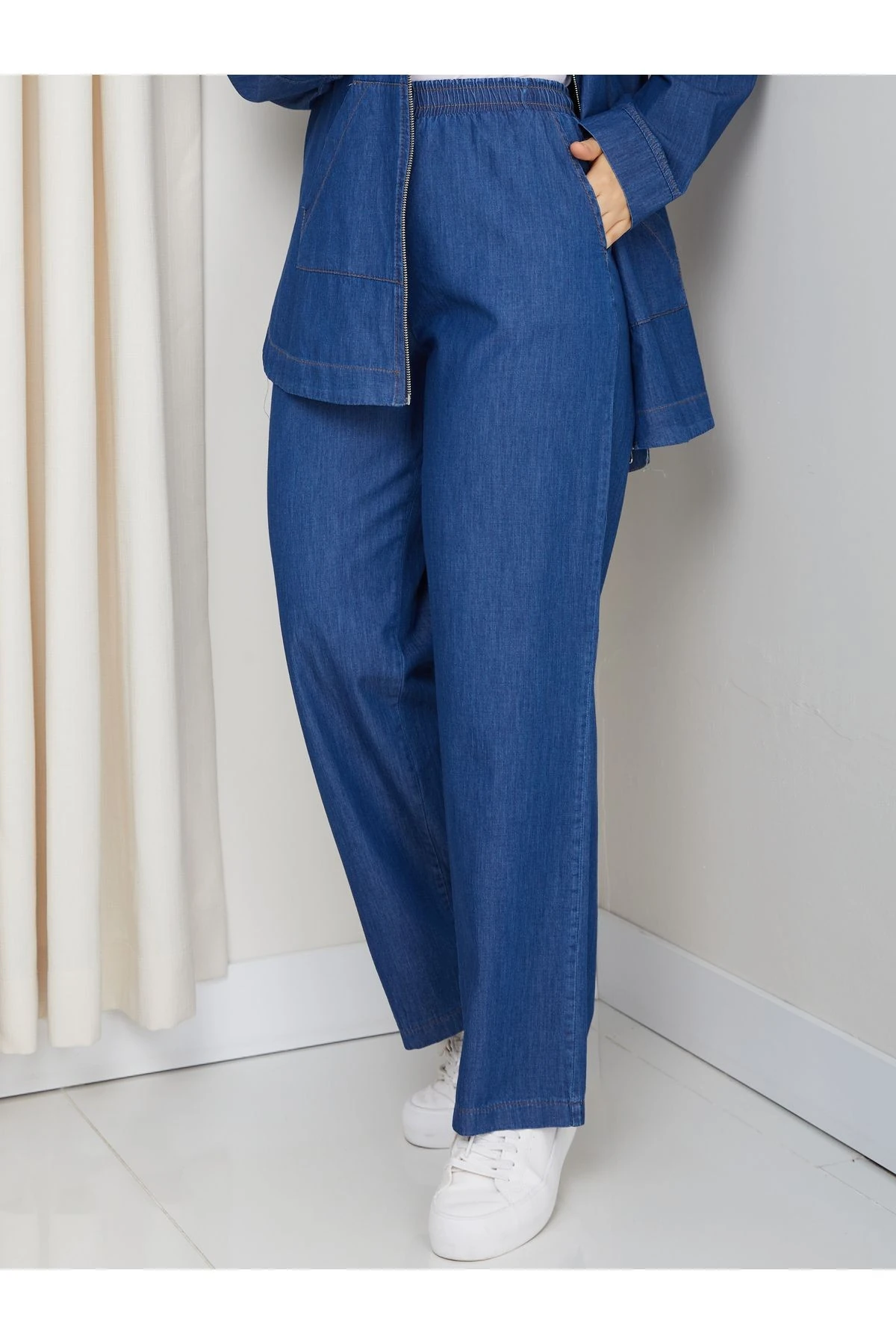 Kadın Cepli Pantolonlu ikili Salaş Kot Takım