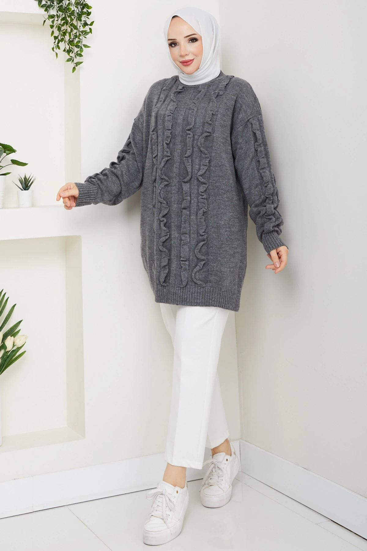 Kadın Fırfır Detaylı Kazak