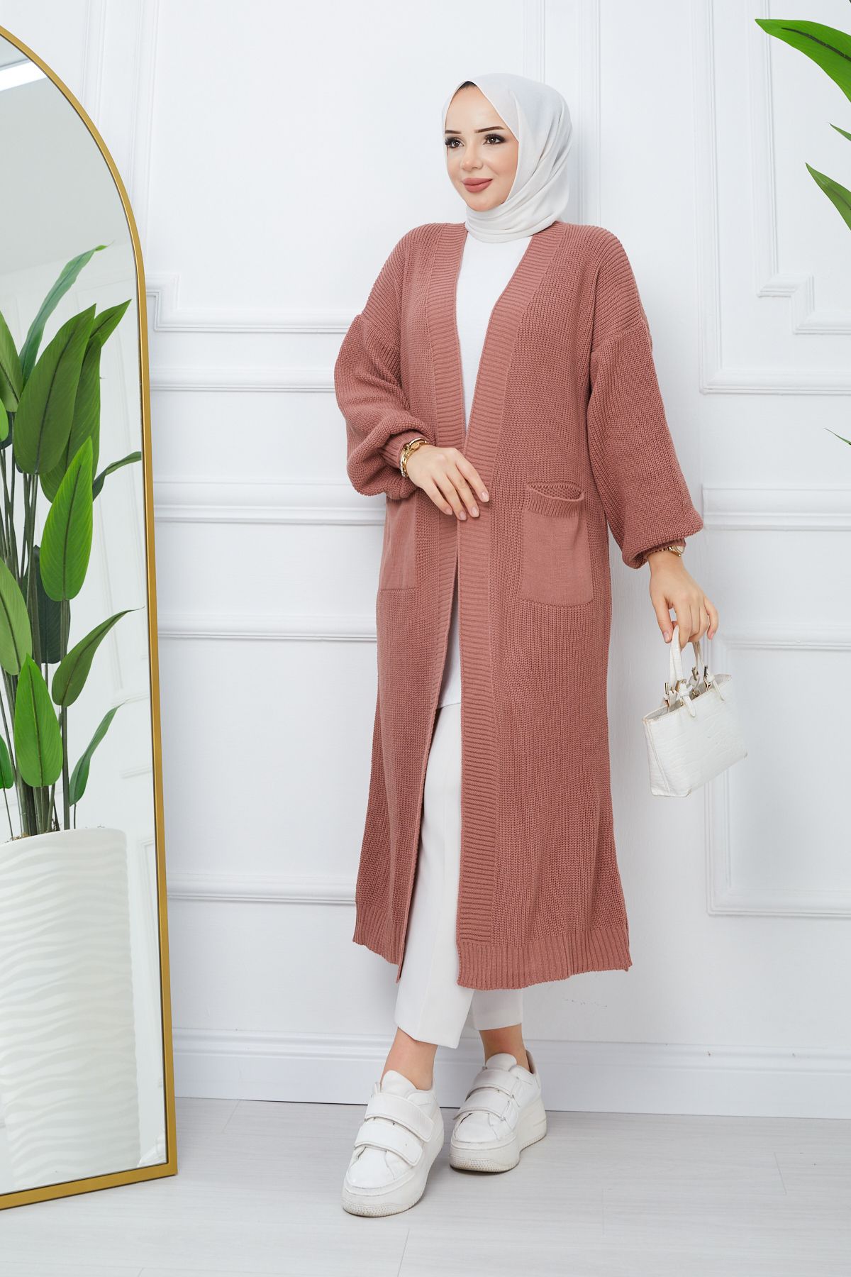 Kadın Cepli Salaş Triko Hırka