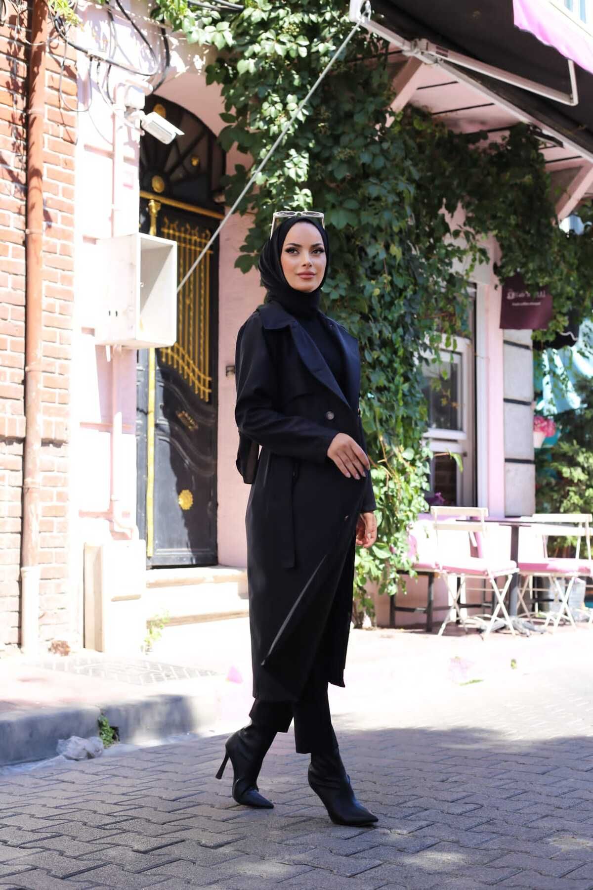 Kadın Kuşaklı Cepli Trençkot Haki