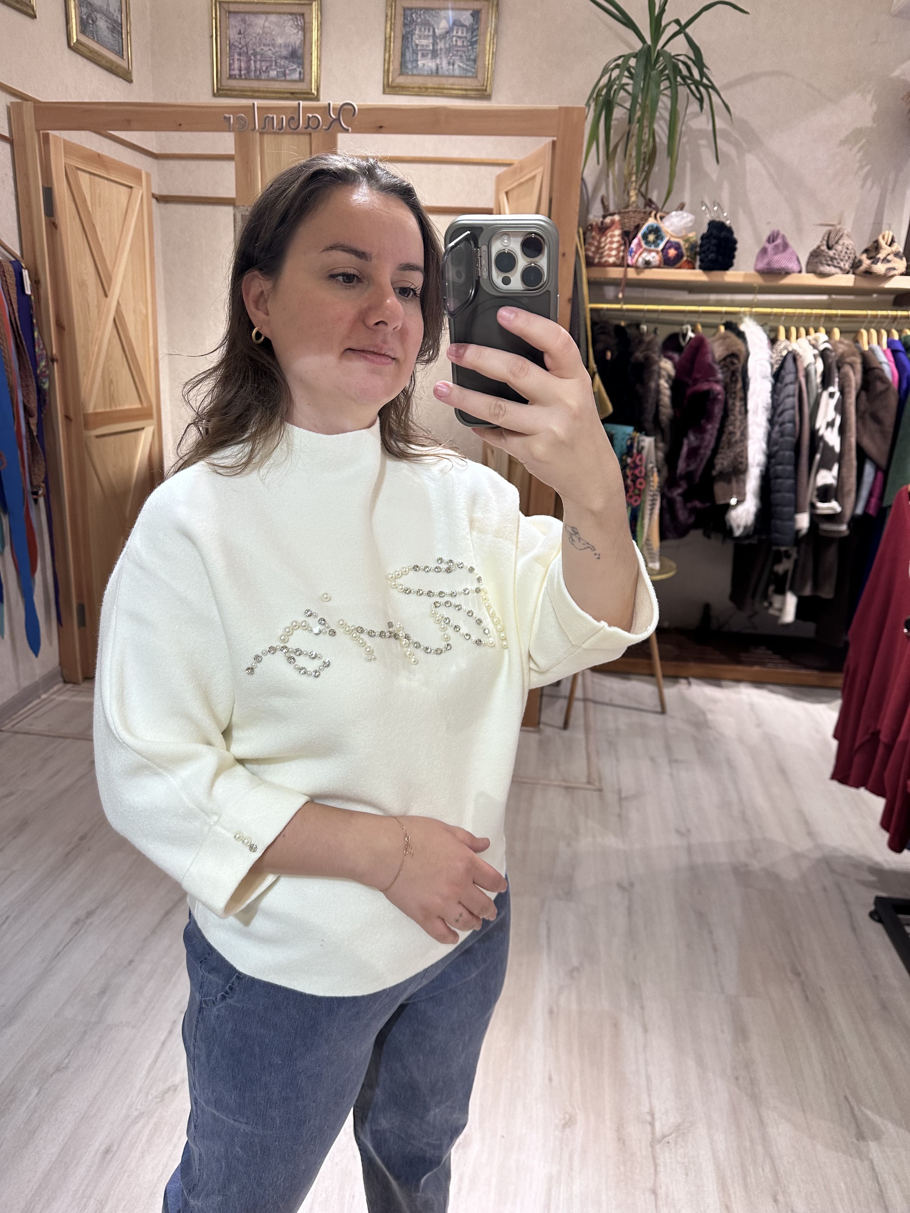 İnci Taştan Paris Yazılı Kazak J850