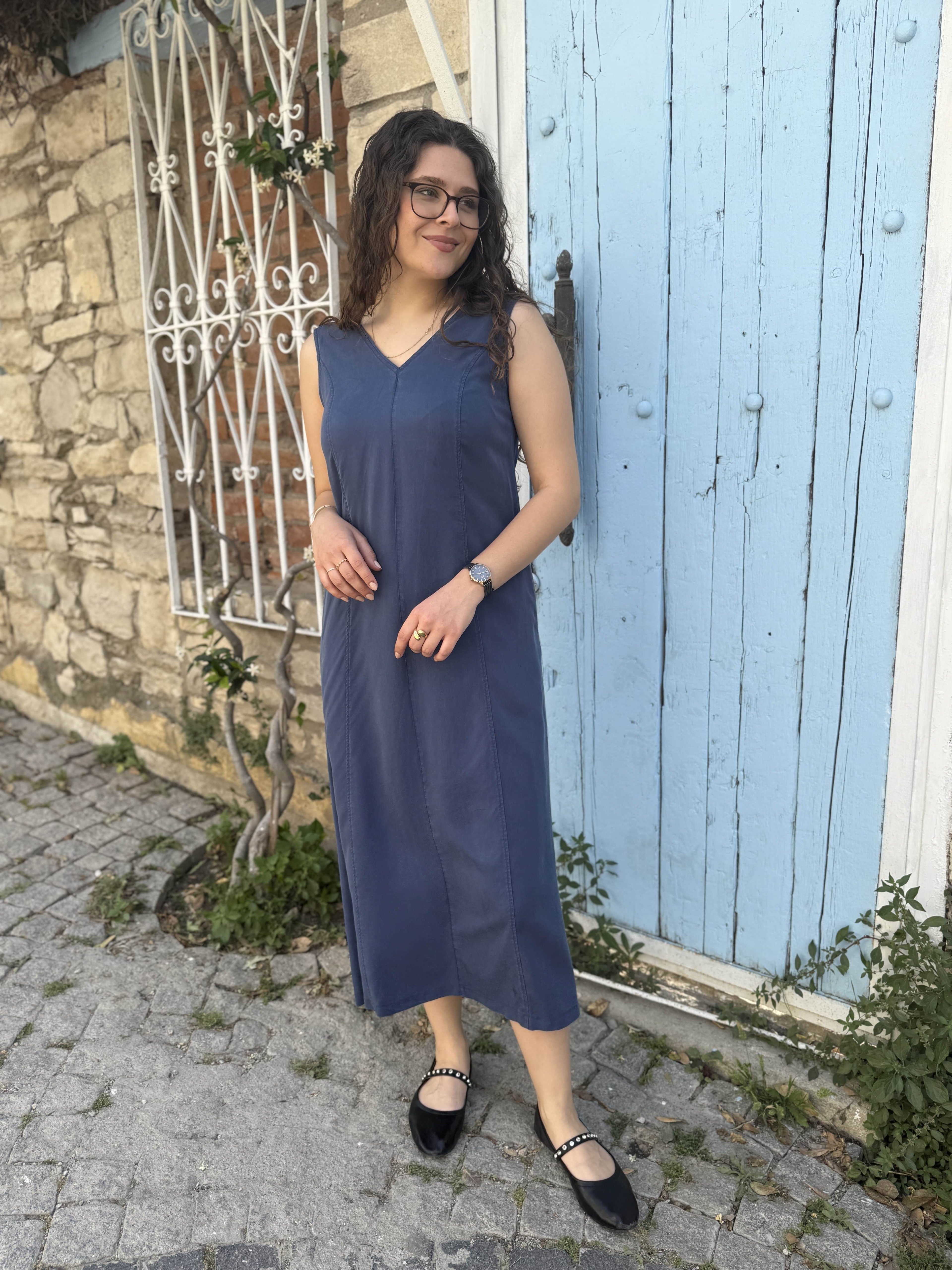 Tencel Elbise 613 - İndigo mavisi