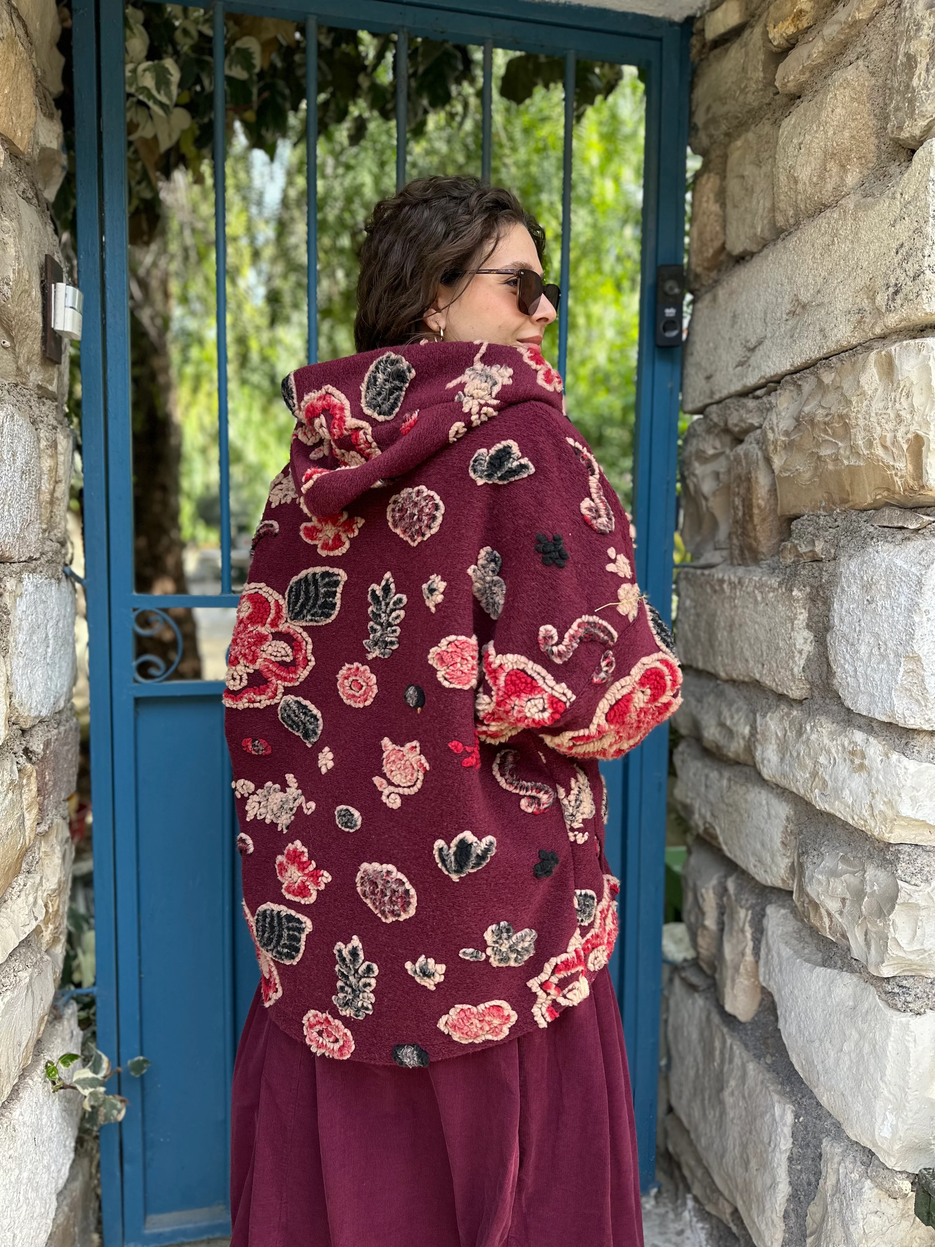 Yaprak Desen Fermuarlu Keçe Kaban A0056