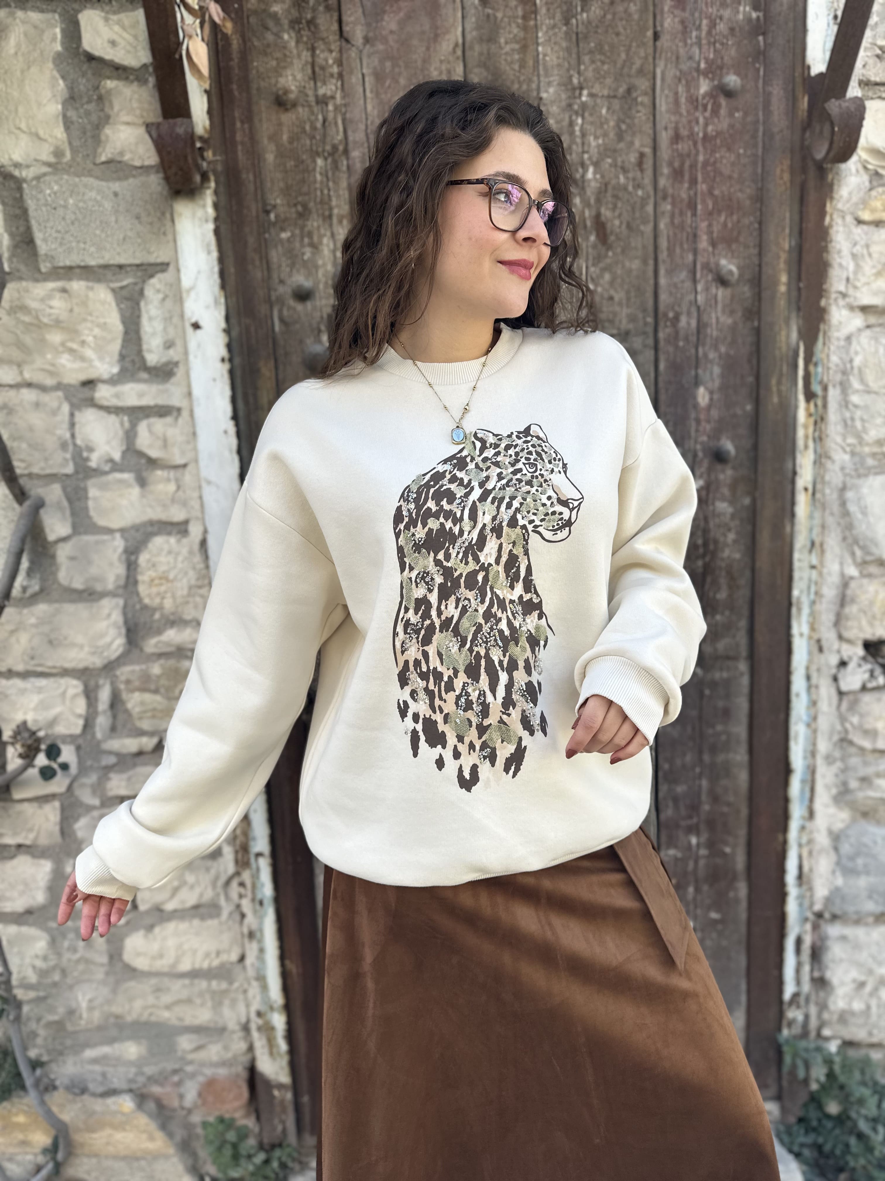 Leopar Desen Sweat 10276