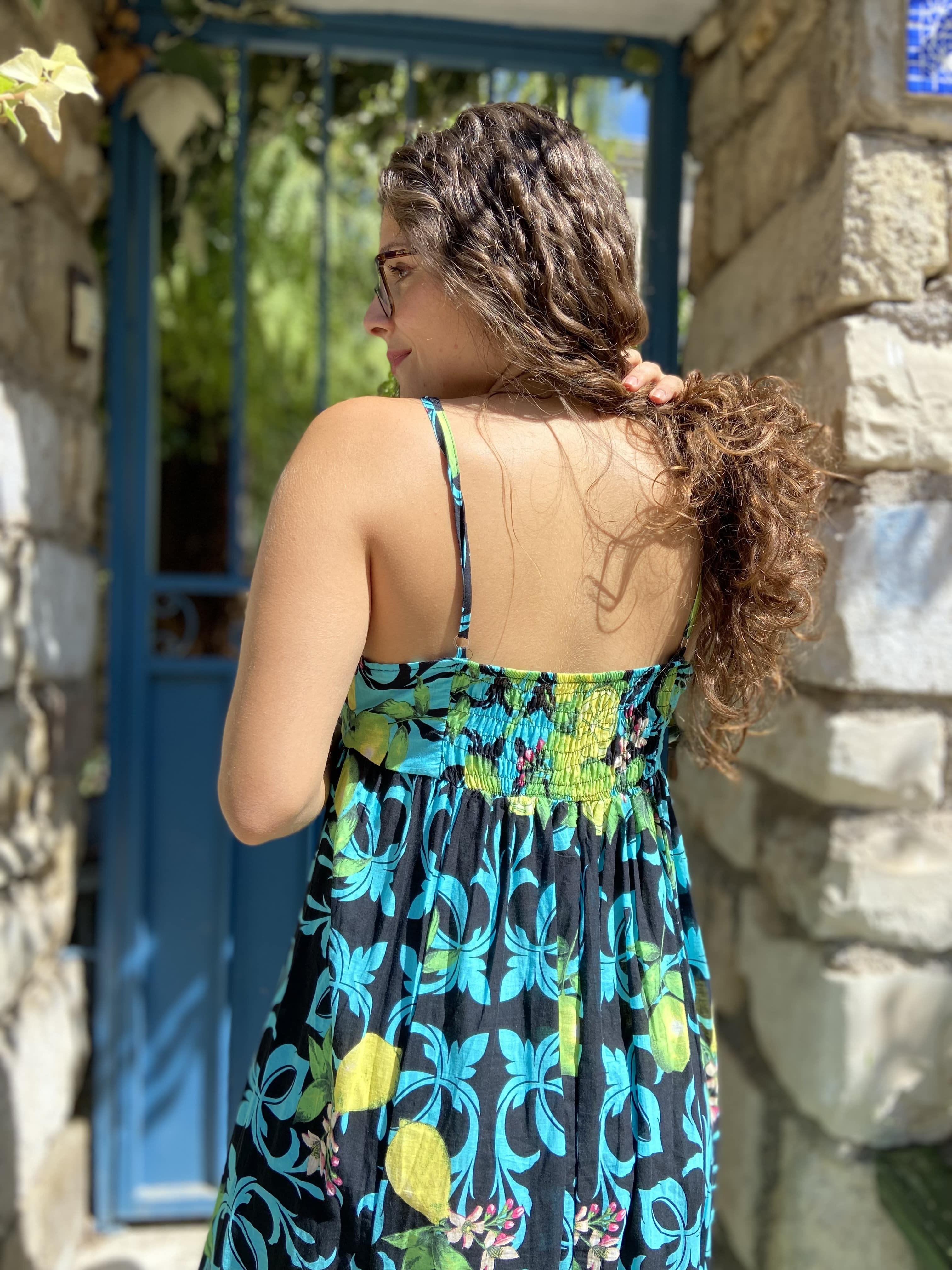 İp Askılı Limon Desen Vual Elbise 