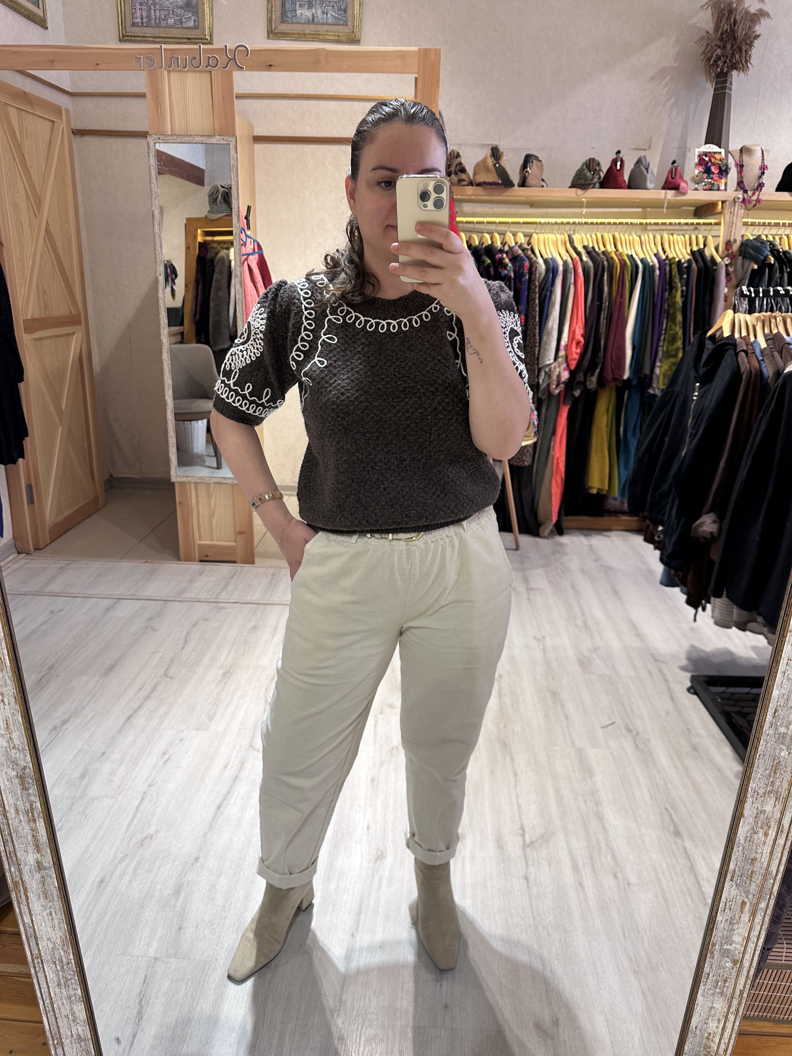 Rafya Desen Yünlü Kazak 250115 - Kahverengi