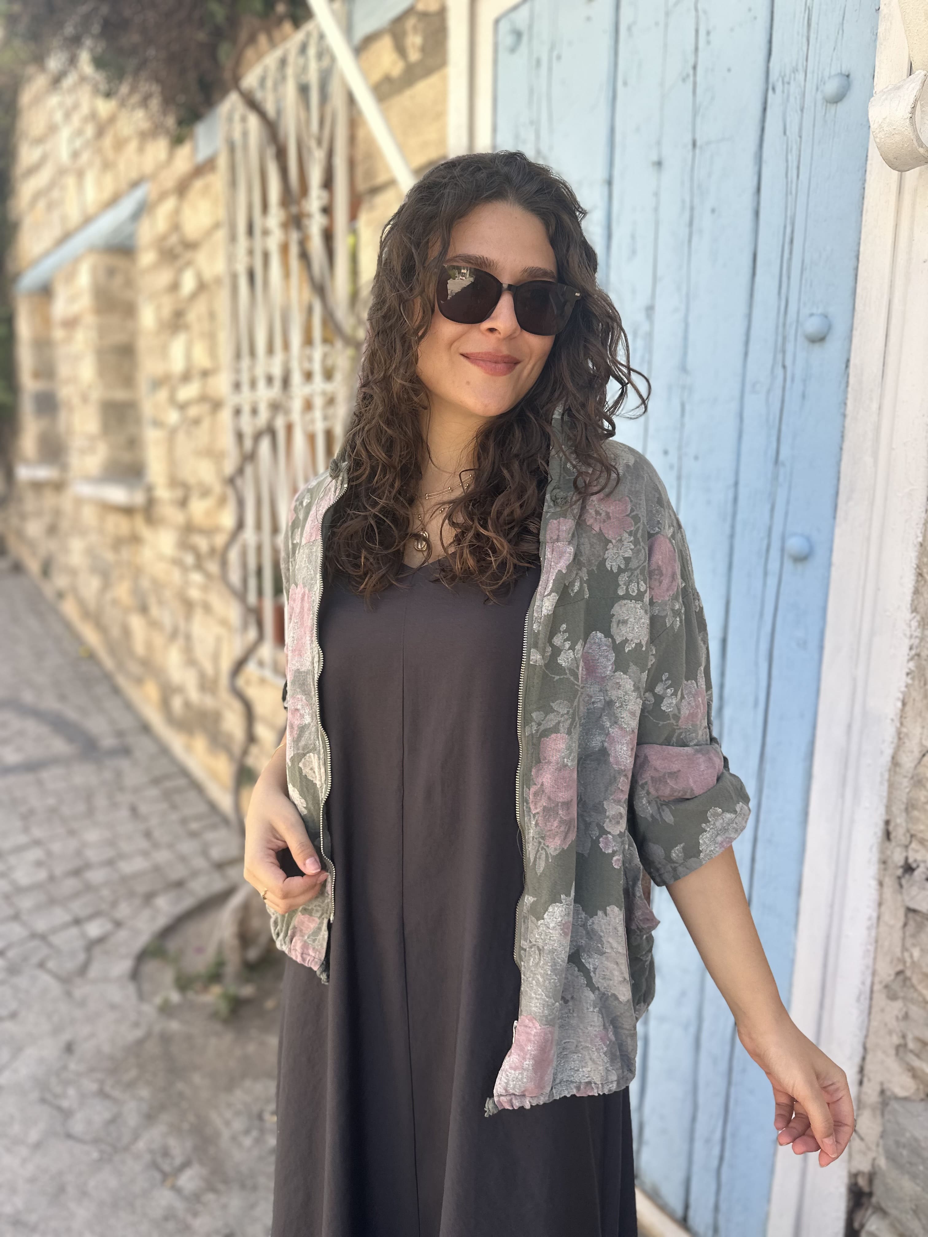 Batik Gül Desen Fermuarlı Kısa Kap 24362