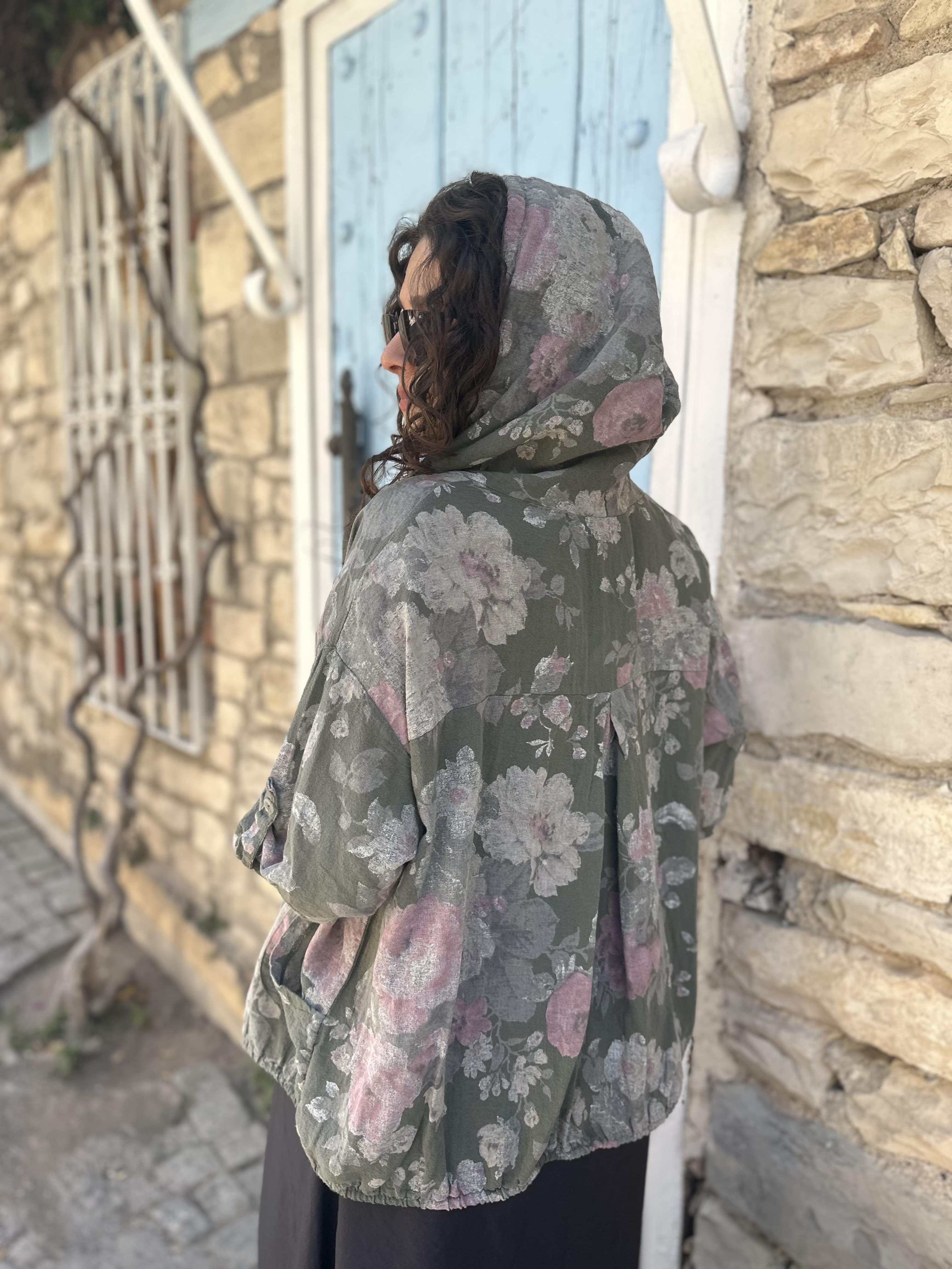 Batik Gül Desen Fermuarlı Kısa Kap 24362