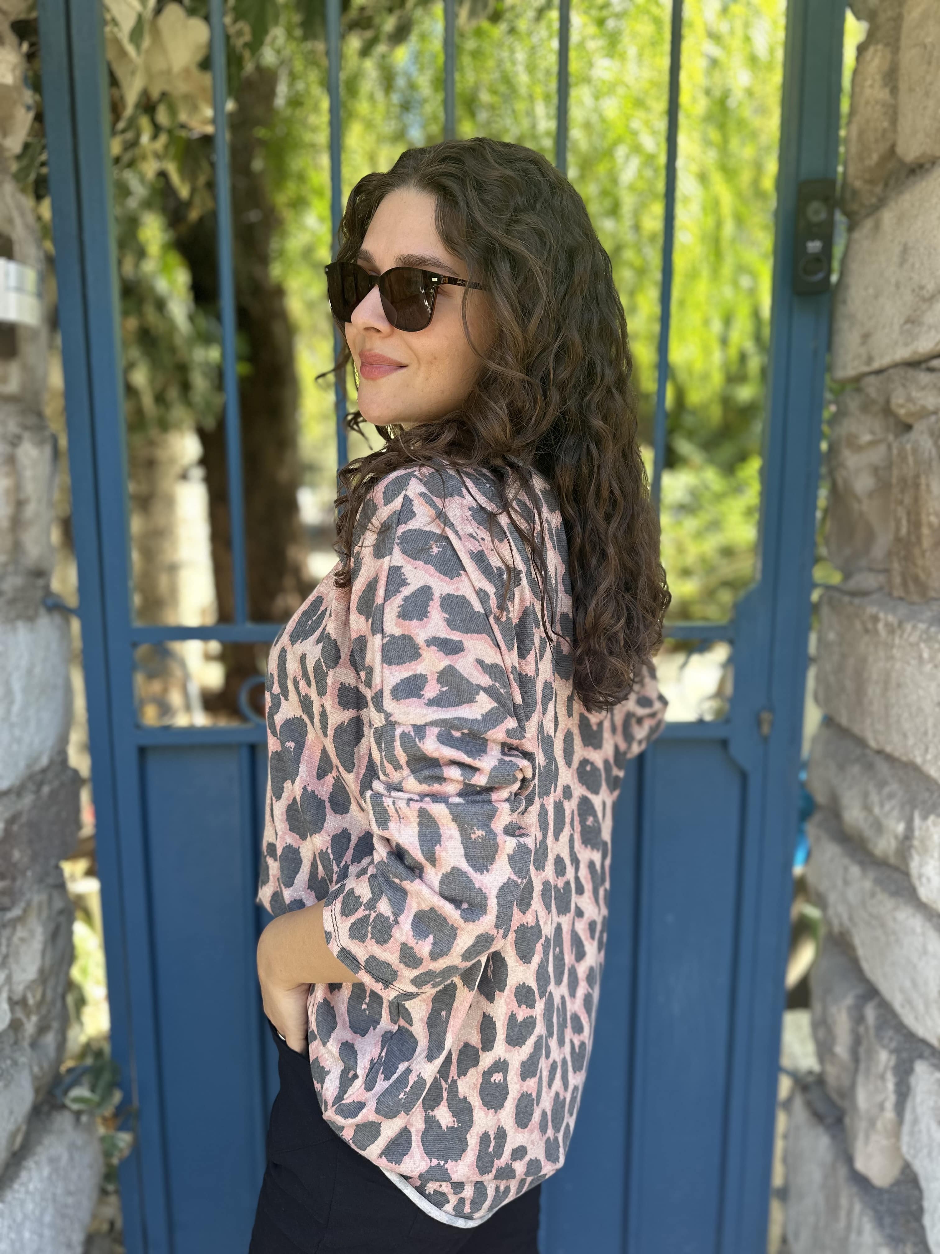 Leopar Desen V Yaka Simli Bluz 25134