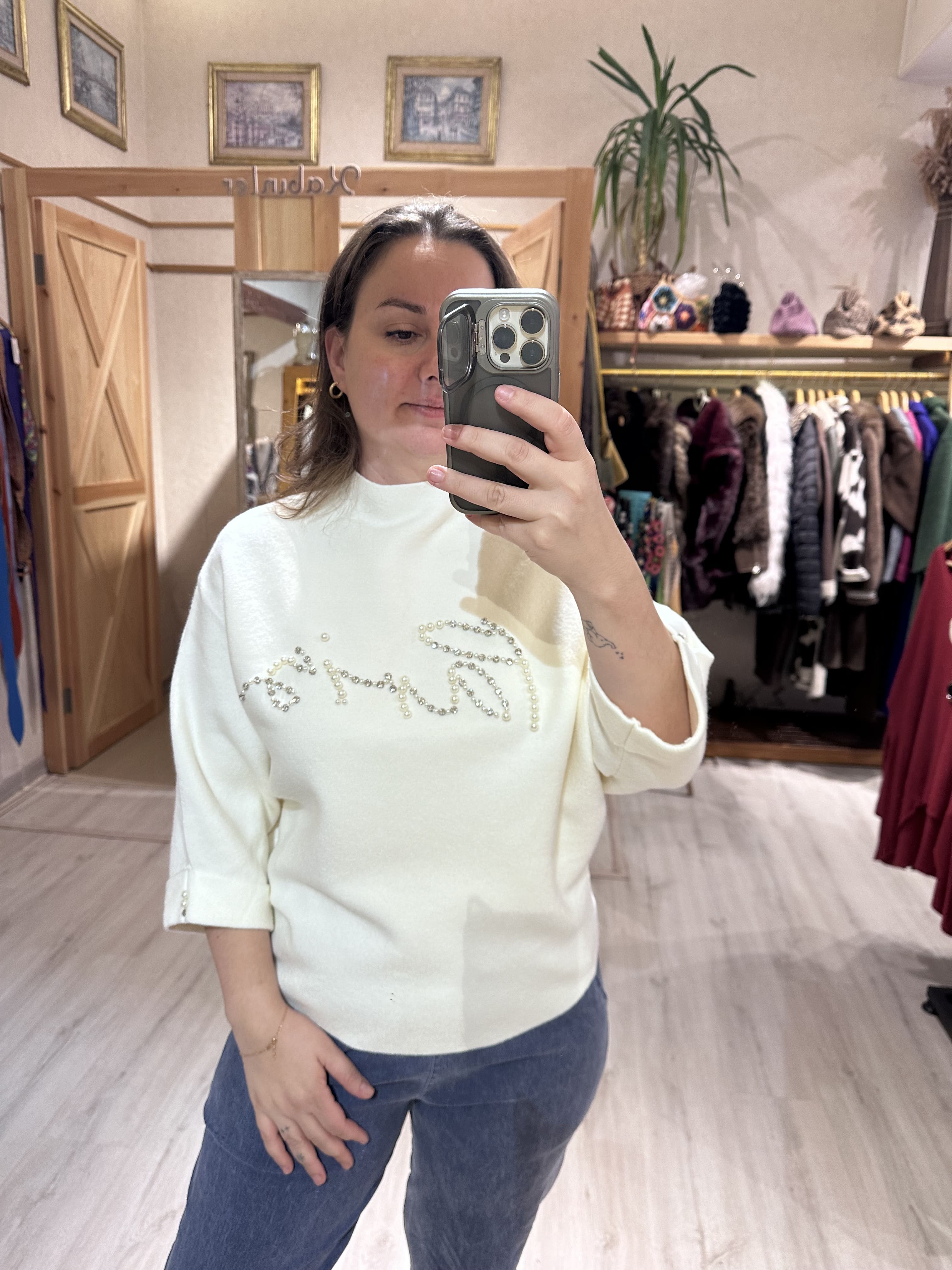 İnci Taştan Paris Yazılı Kazak J850