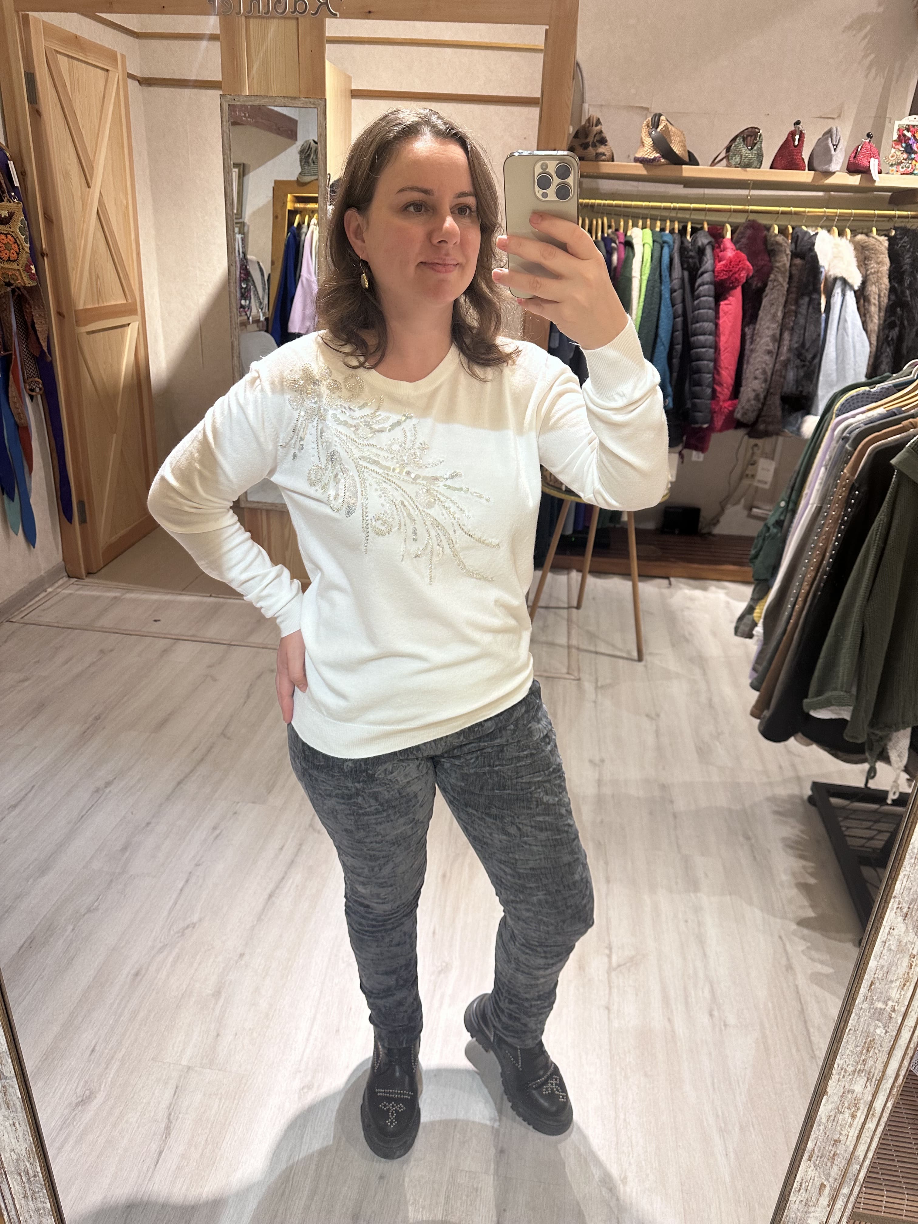 Çapraz Pul Payetli Triko Kazak JD9949 - Beyaz